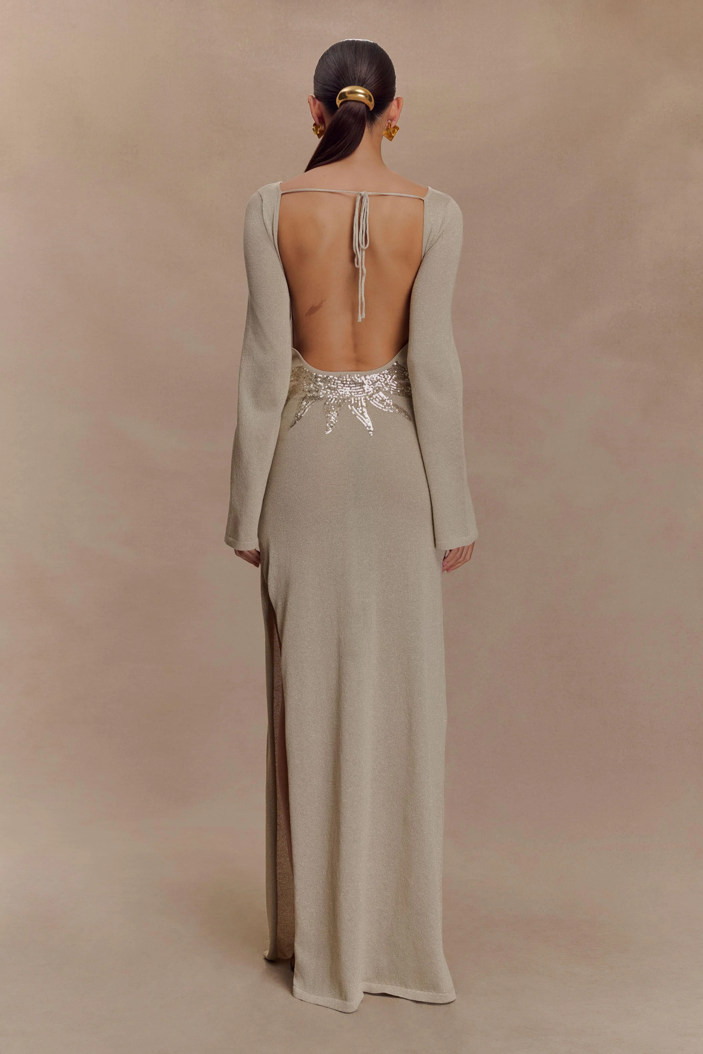 Atticus Knit Maxi Dress With Sequin - Gold - Image 6
