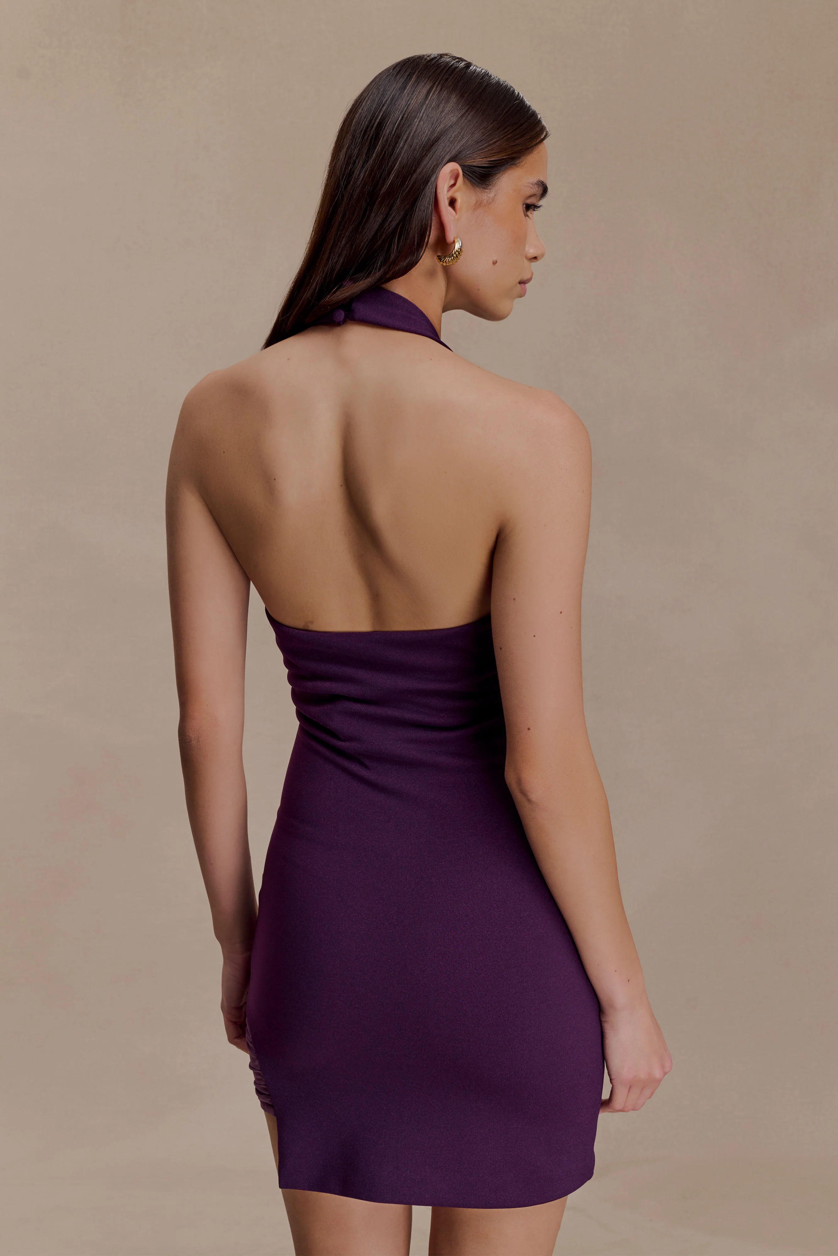 Aubree Crepe And Mesh Mini Dress - Purple - Image 2