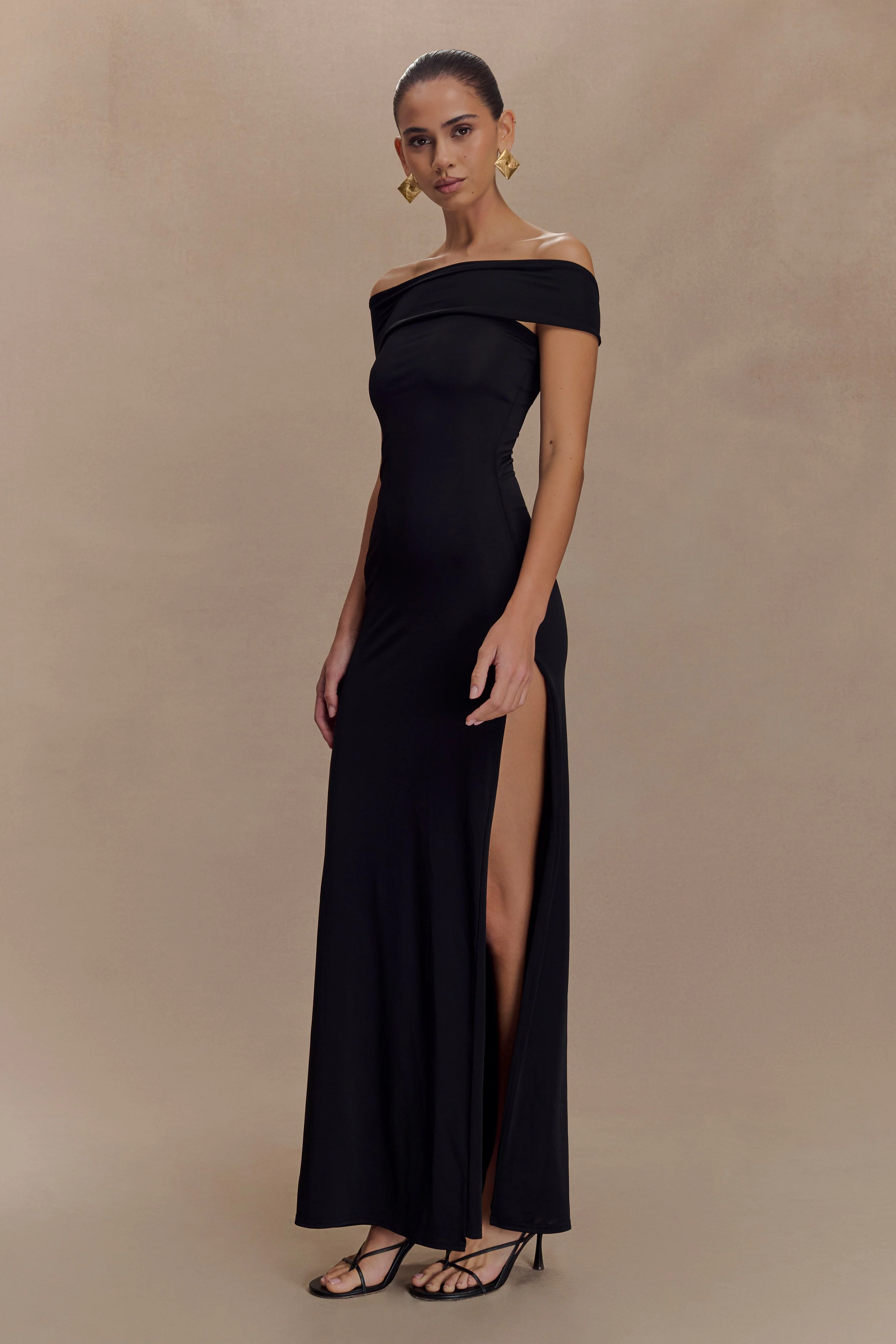 Aurora Slinky And Mesh Split Maxi Dress - Black - Image 4