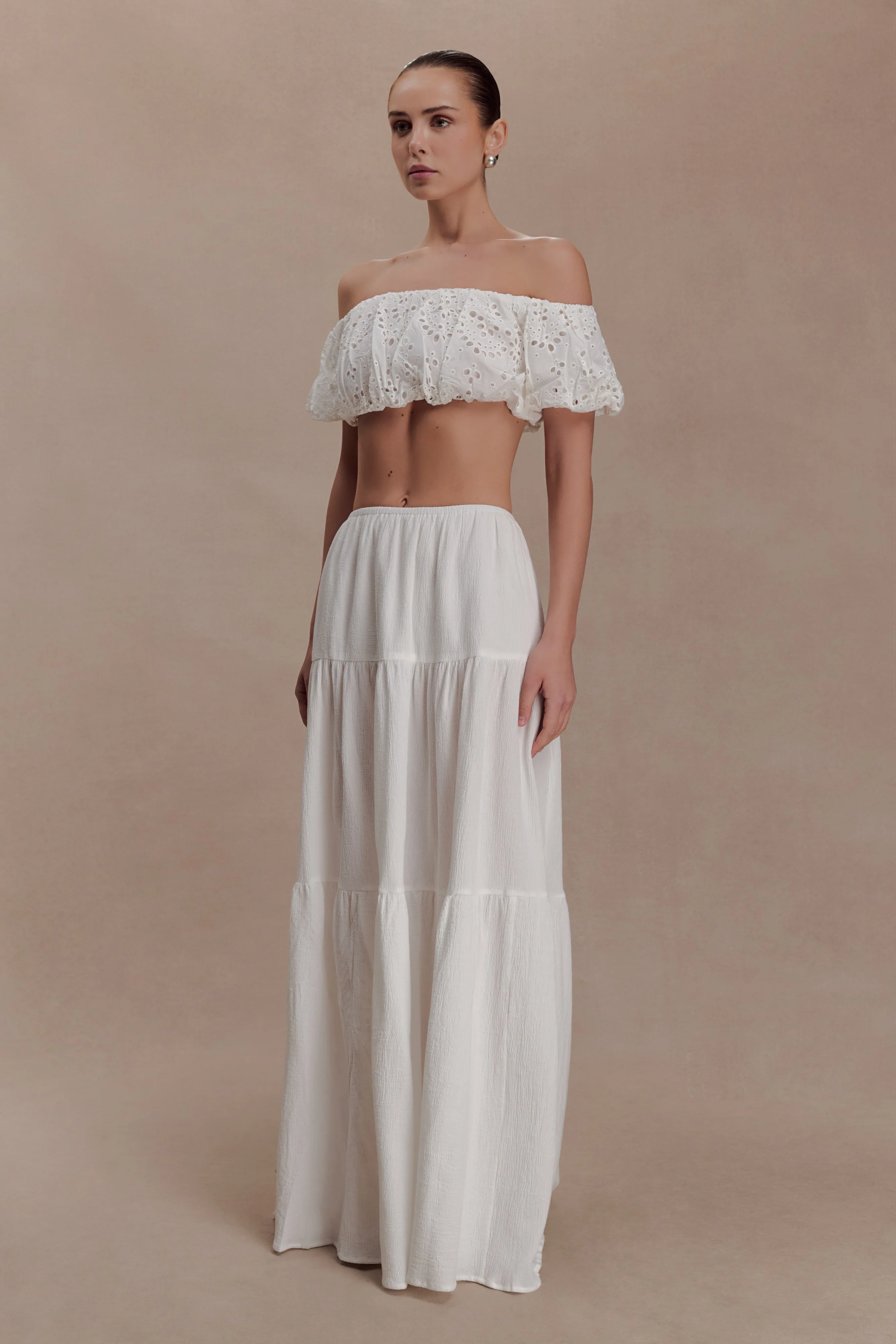 Autumn Off Shoulder Broderie Top - White - Image 3