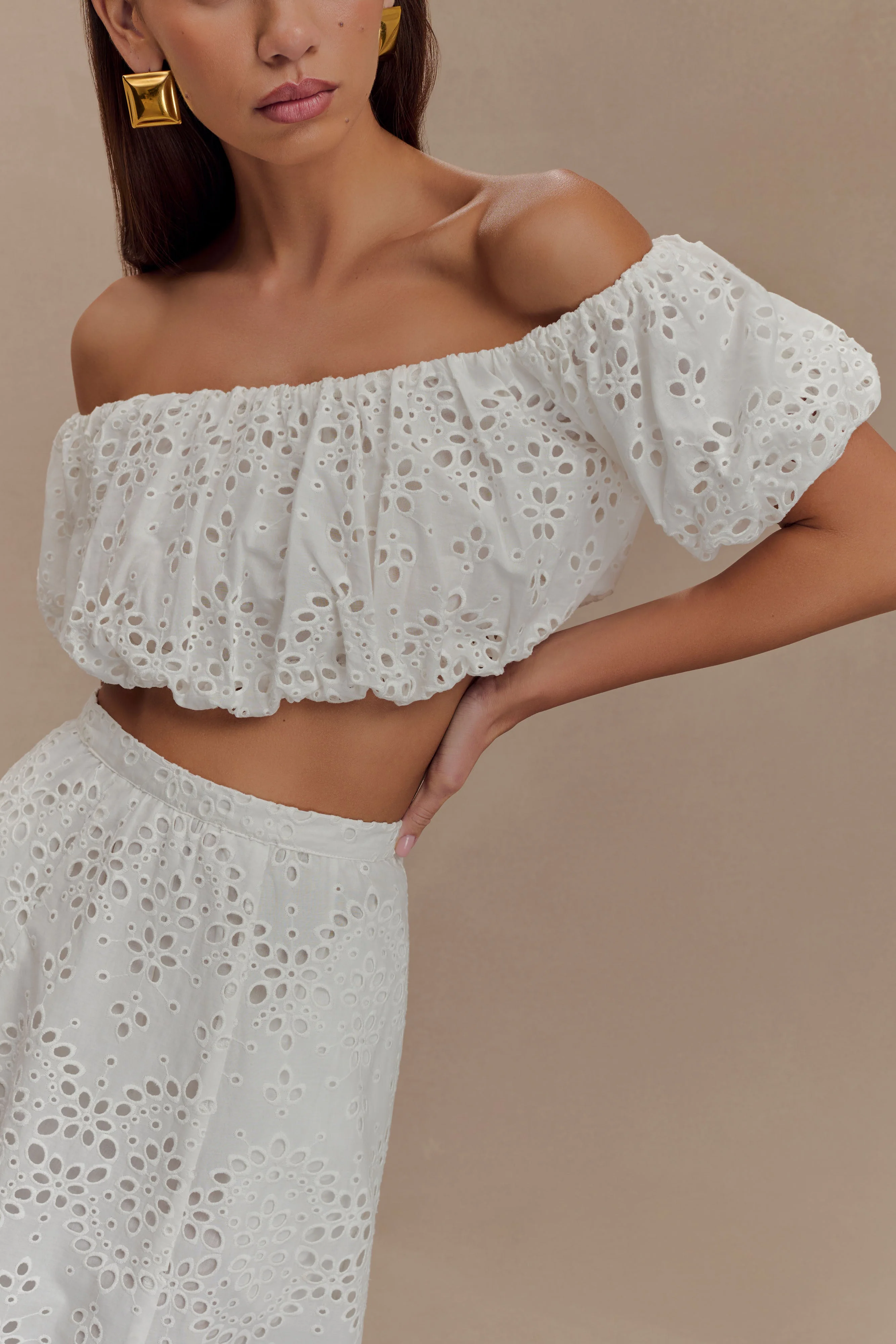 Autumn Off Shoulder Broderie Top - White - Image 4