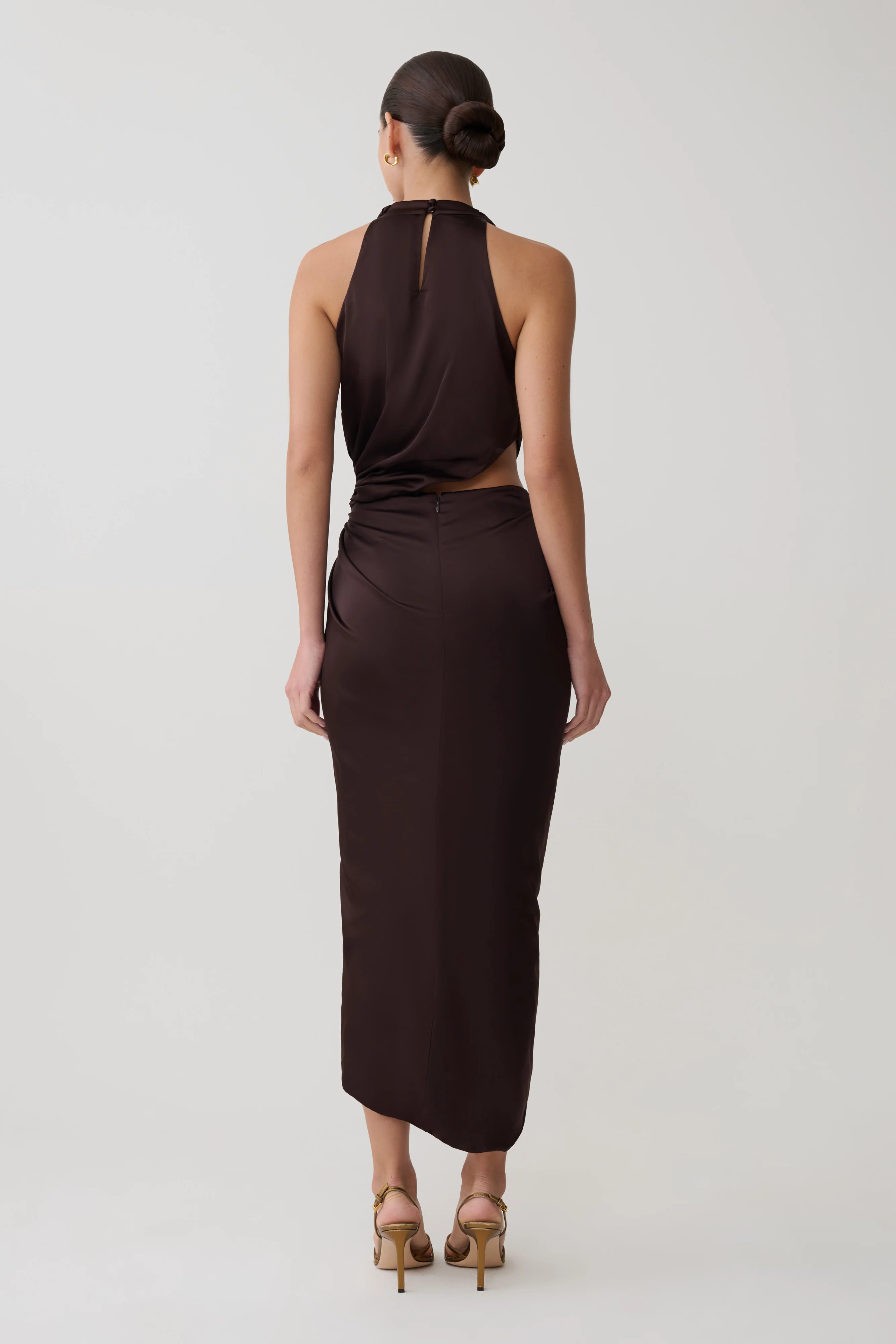 Aveline Draped Halter Midi Dress - Dark Chocolate - Image 3