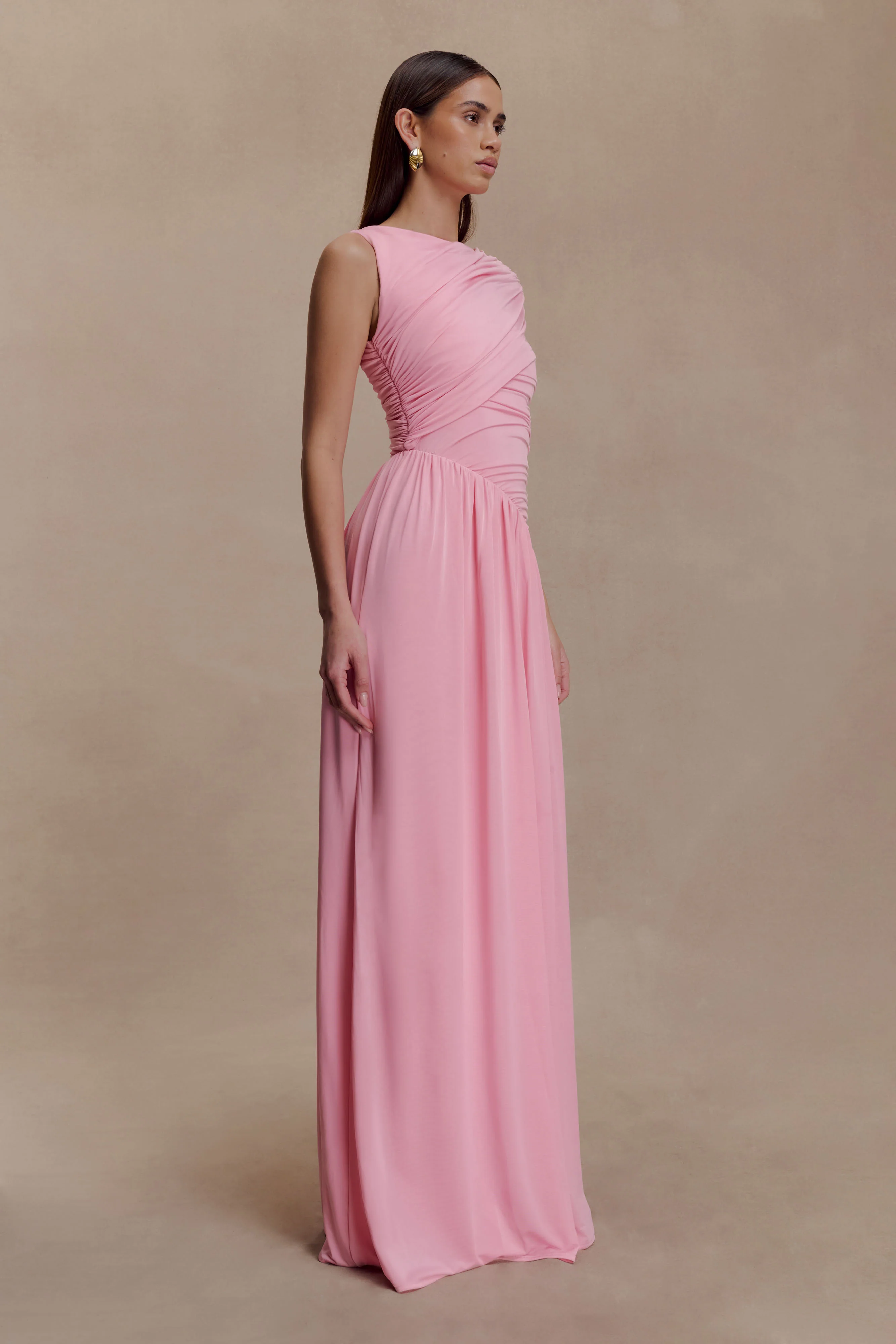 Ayeshya Slinky Asymmetric Maxi Dress - Candy Pink - Image 4