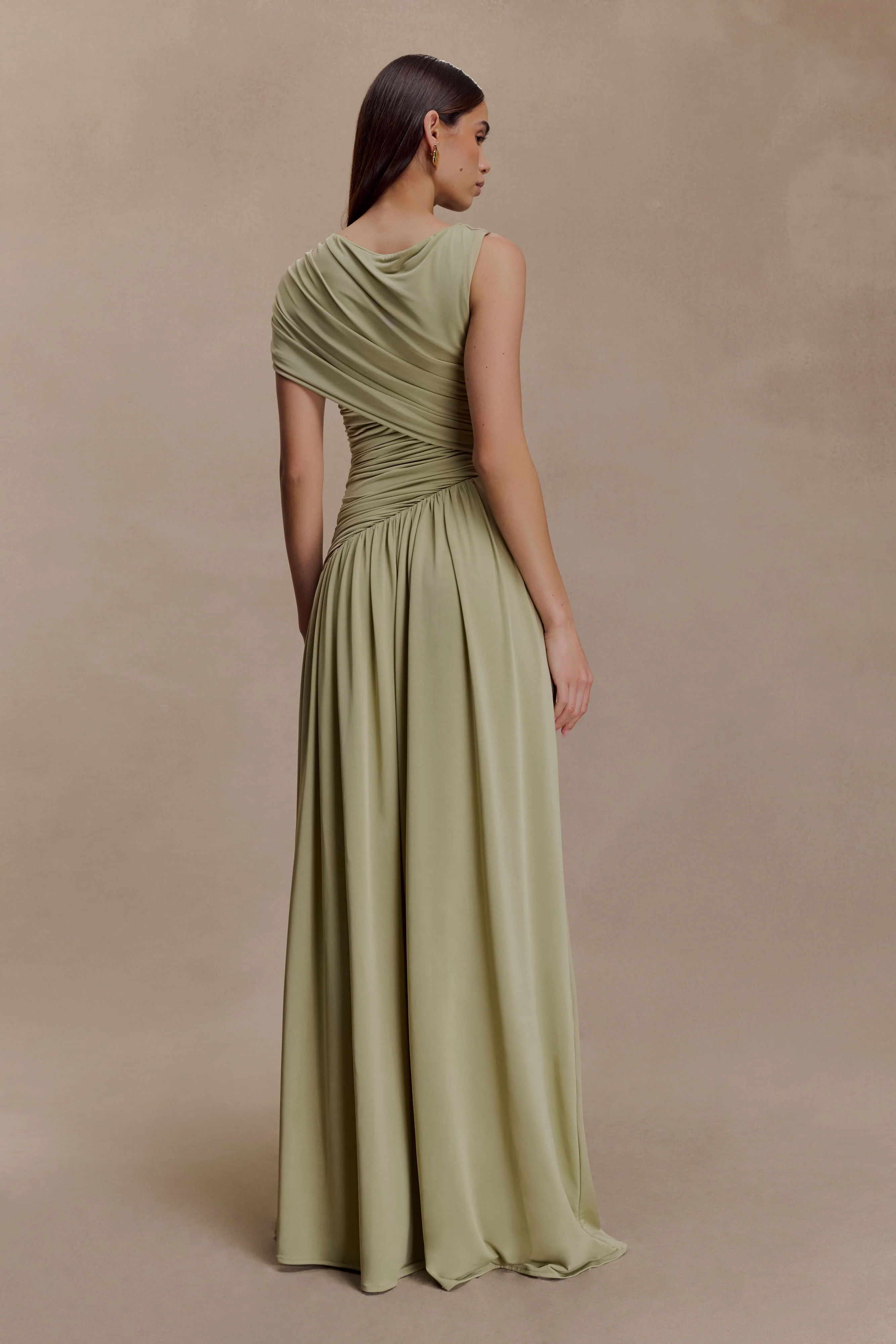 Ayeshya Slinky Asymmetric Maxi Dress - Sage - Image 2