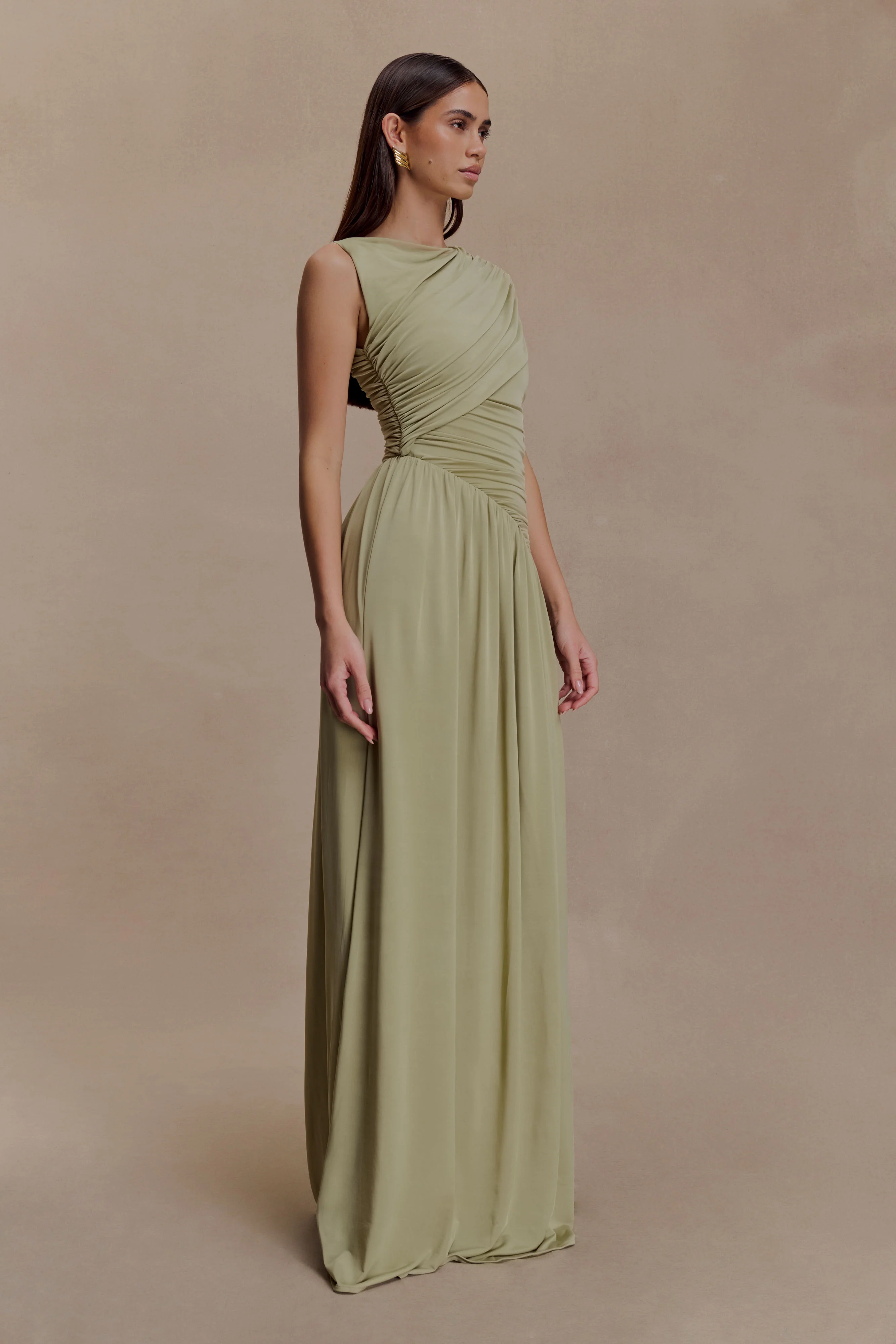 Ayeshya Slinky Asymmetric Maxi Dress - Sage - Image 4