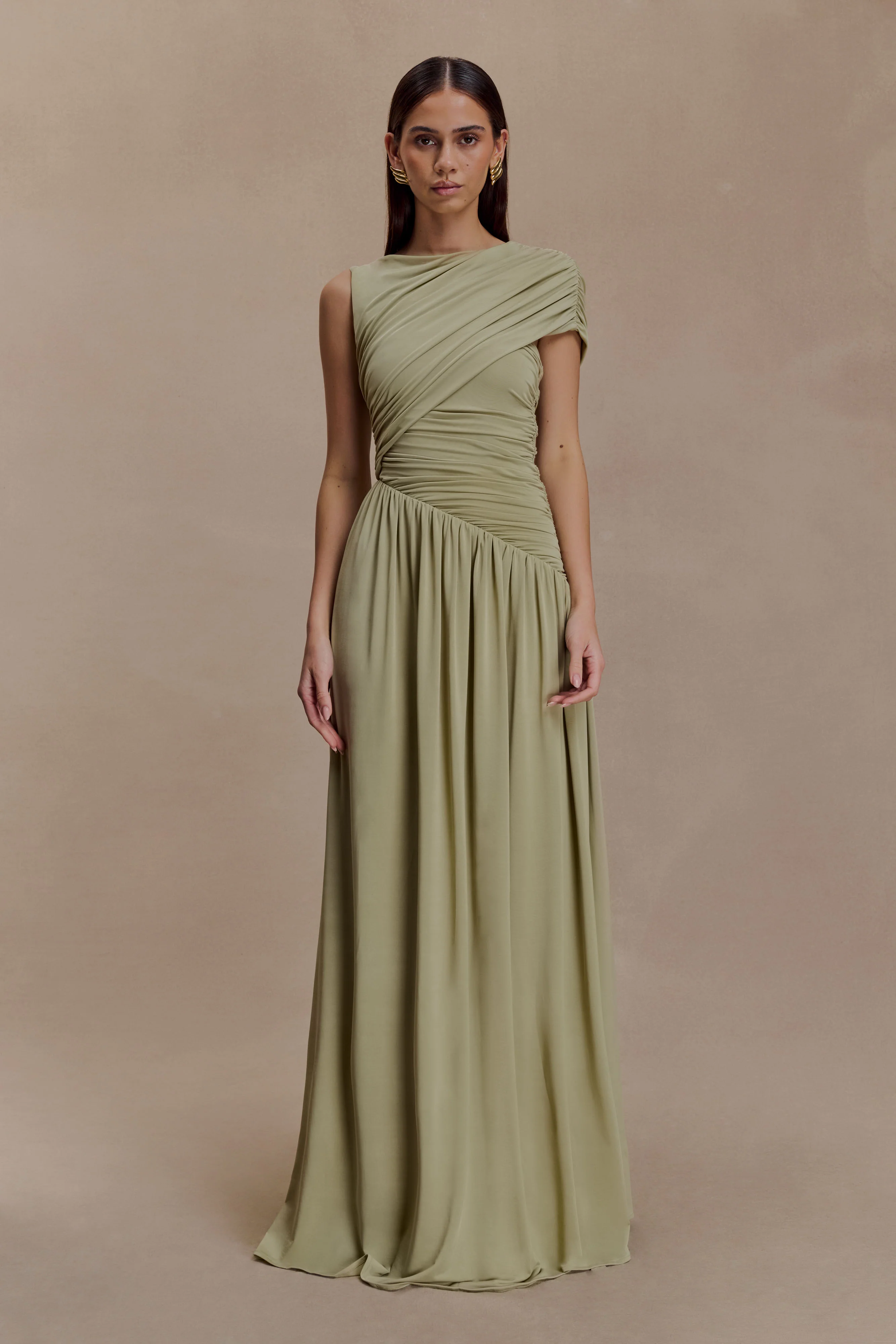 Ayeshya Slinky Asymmetric Maxi Dress - Sage - Image 5