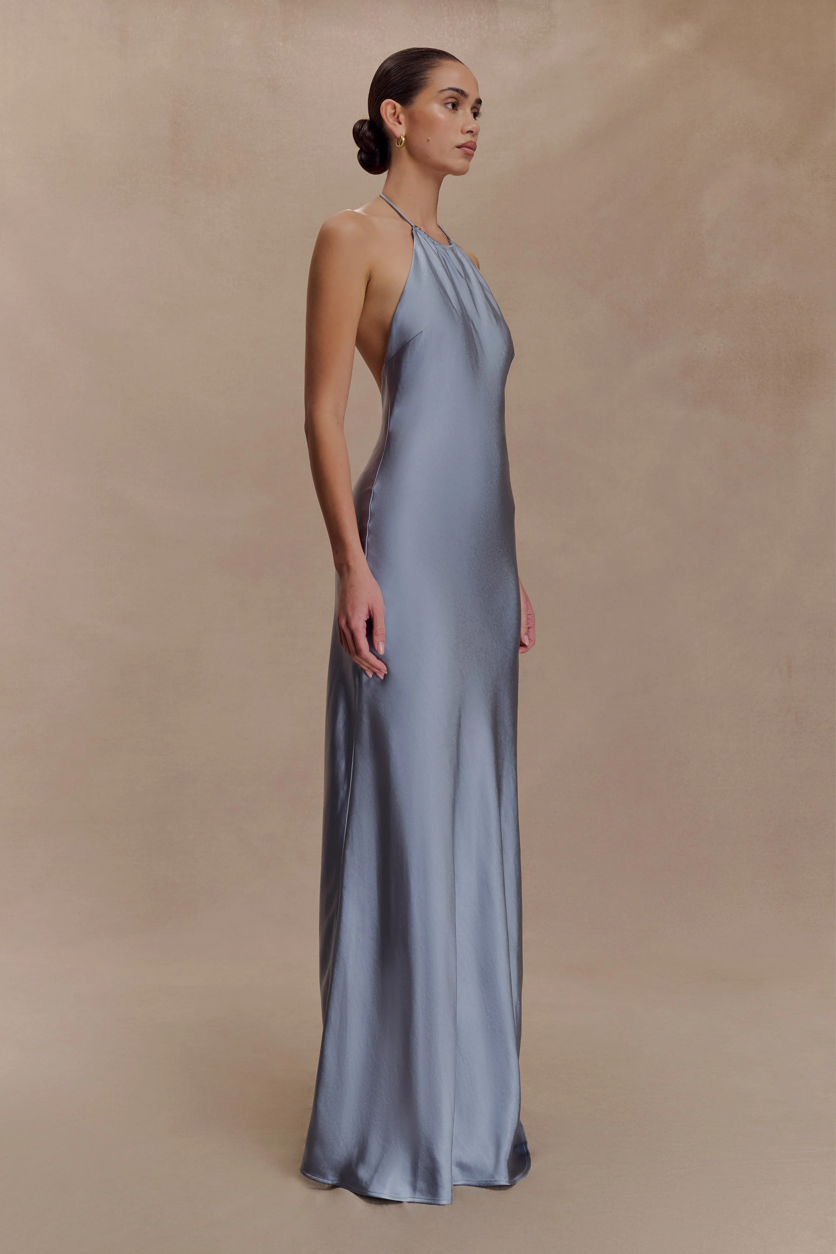 Bella Satin Halter Maxi Dress - Frosted Blue - Image 6