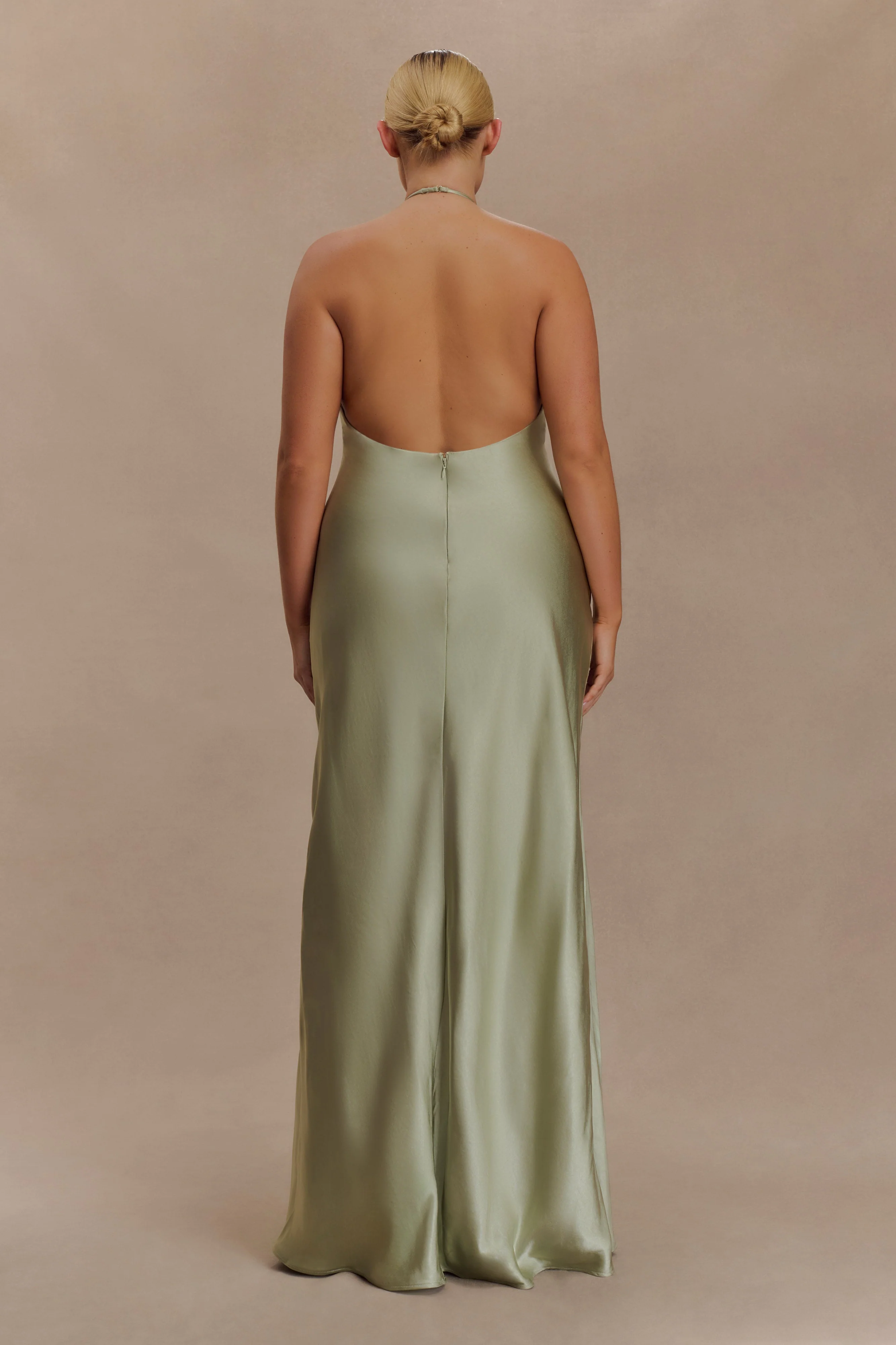 Bella Satin Halter Maxi Dress - Sage - Image 4