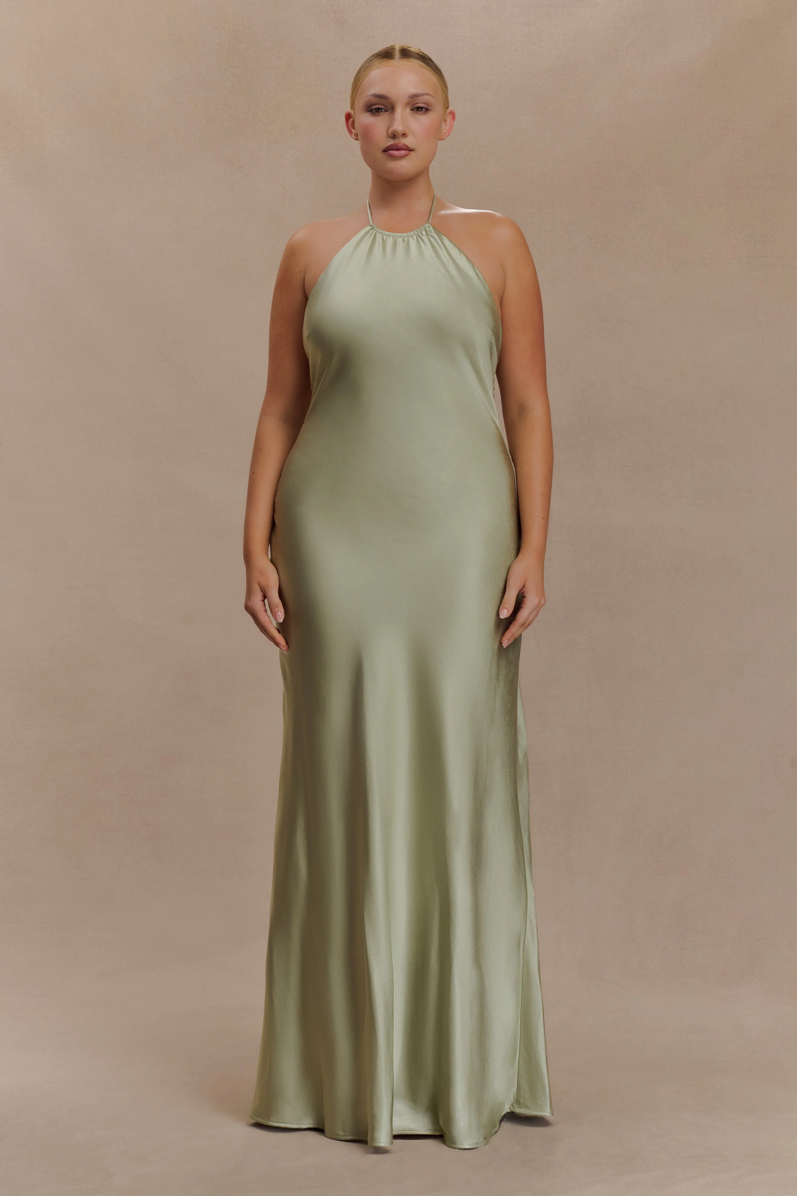 Bella Satin Halter Maxi Dress - Sage - Image 7