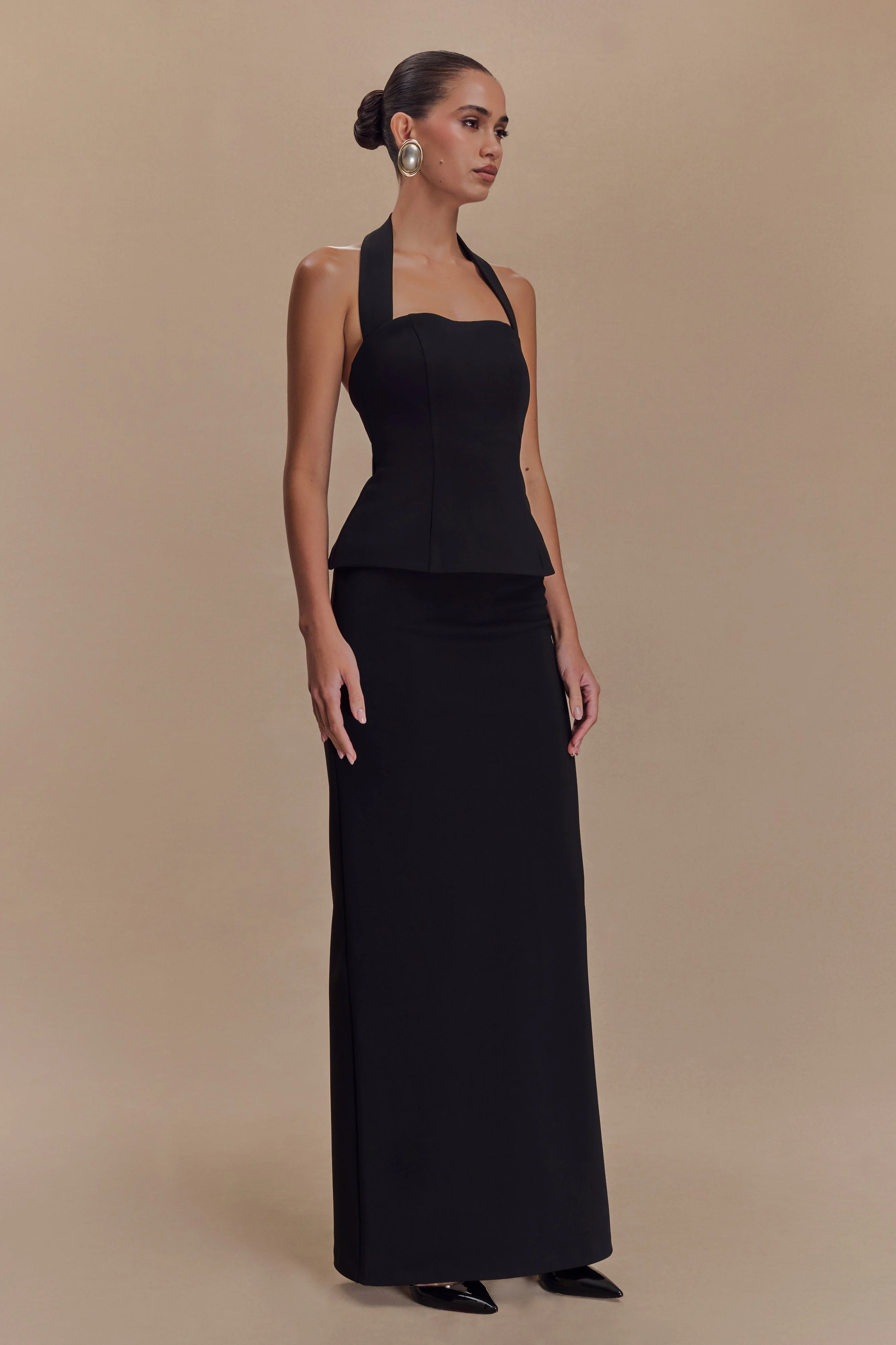 Bertie Peplum Halter Maxi Dress - Black - Image 3
