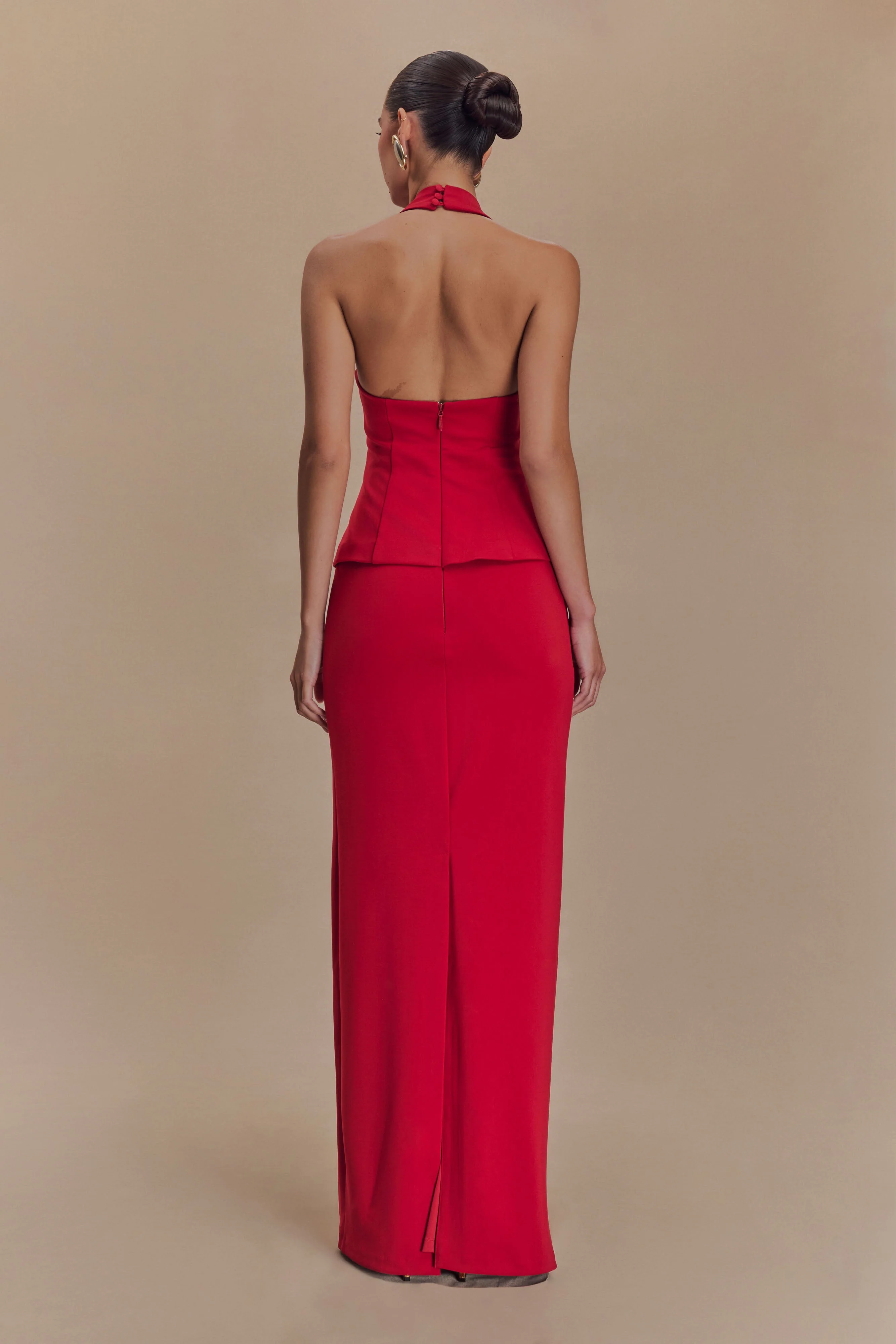 Bertie Peplum Halter Maxi Dress - Ruby - Image 2