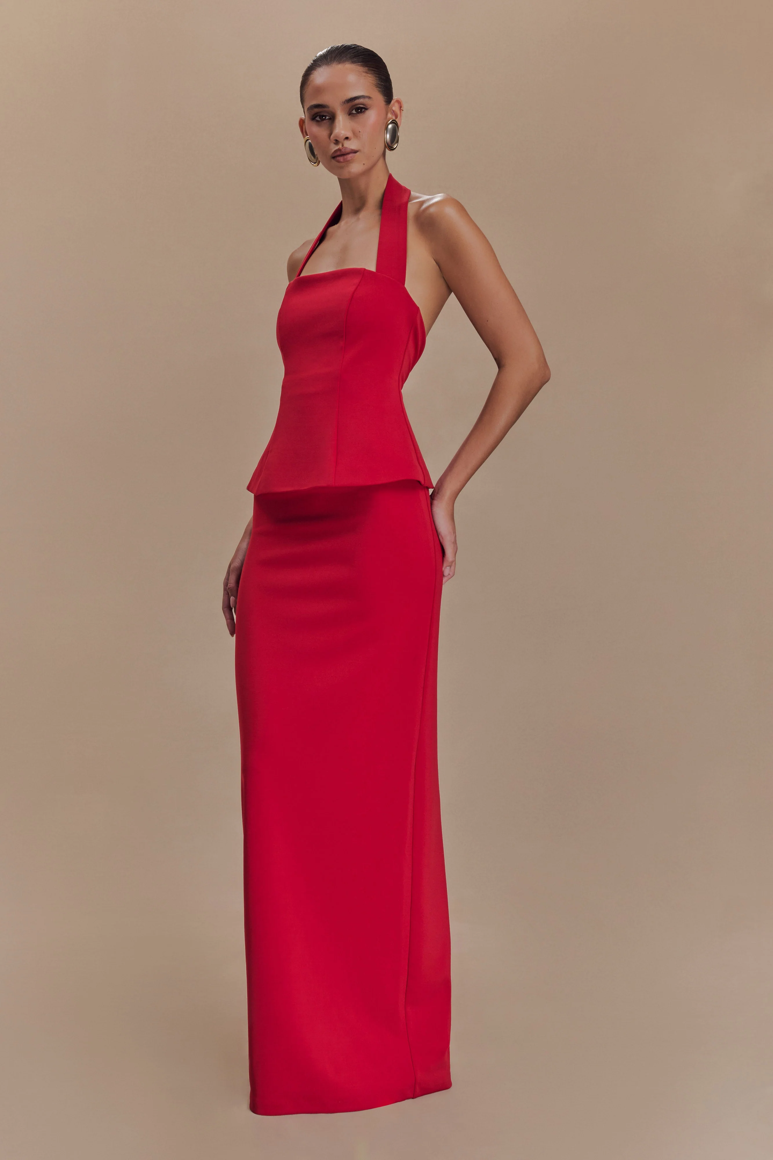 Bertie Peplum Halter Maxi Dress - Ruby - Image 4