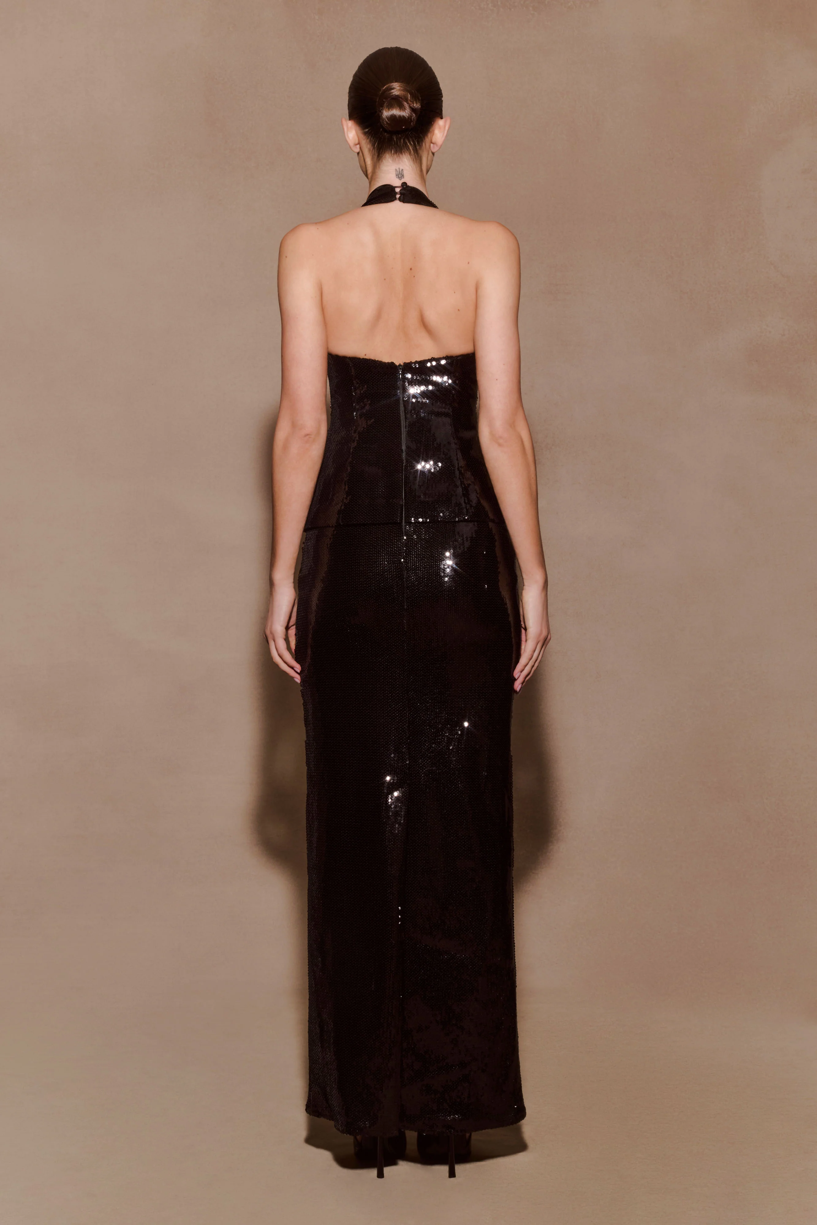 Bertie Sequin Peplum Halter Maxi Dress - Black - Image 2