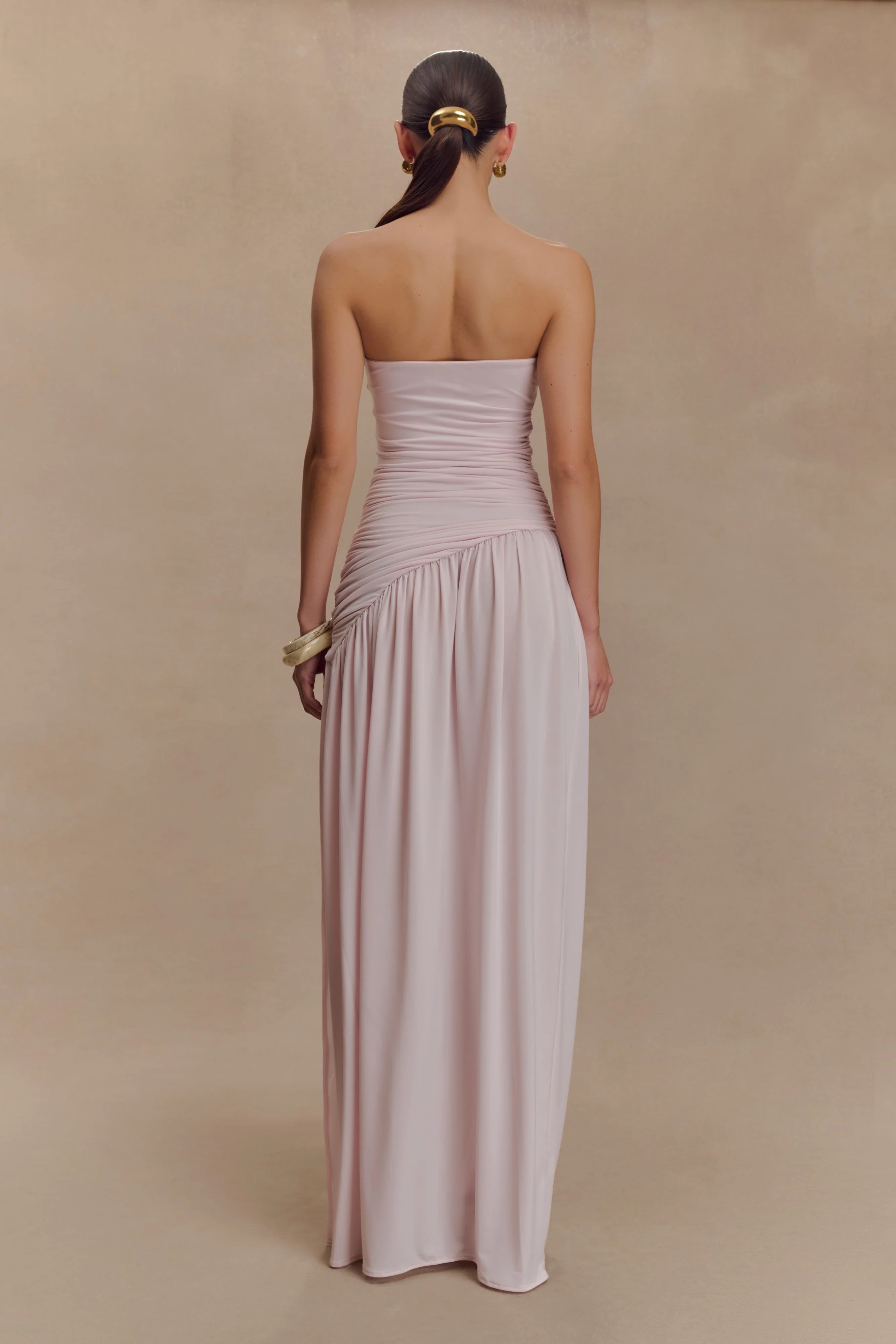 Bex Strapless Slinky Maxi Dress With Split - Pale Pink - Image 2