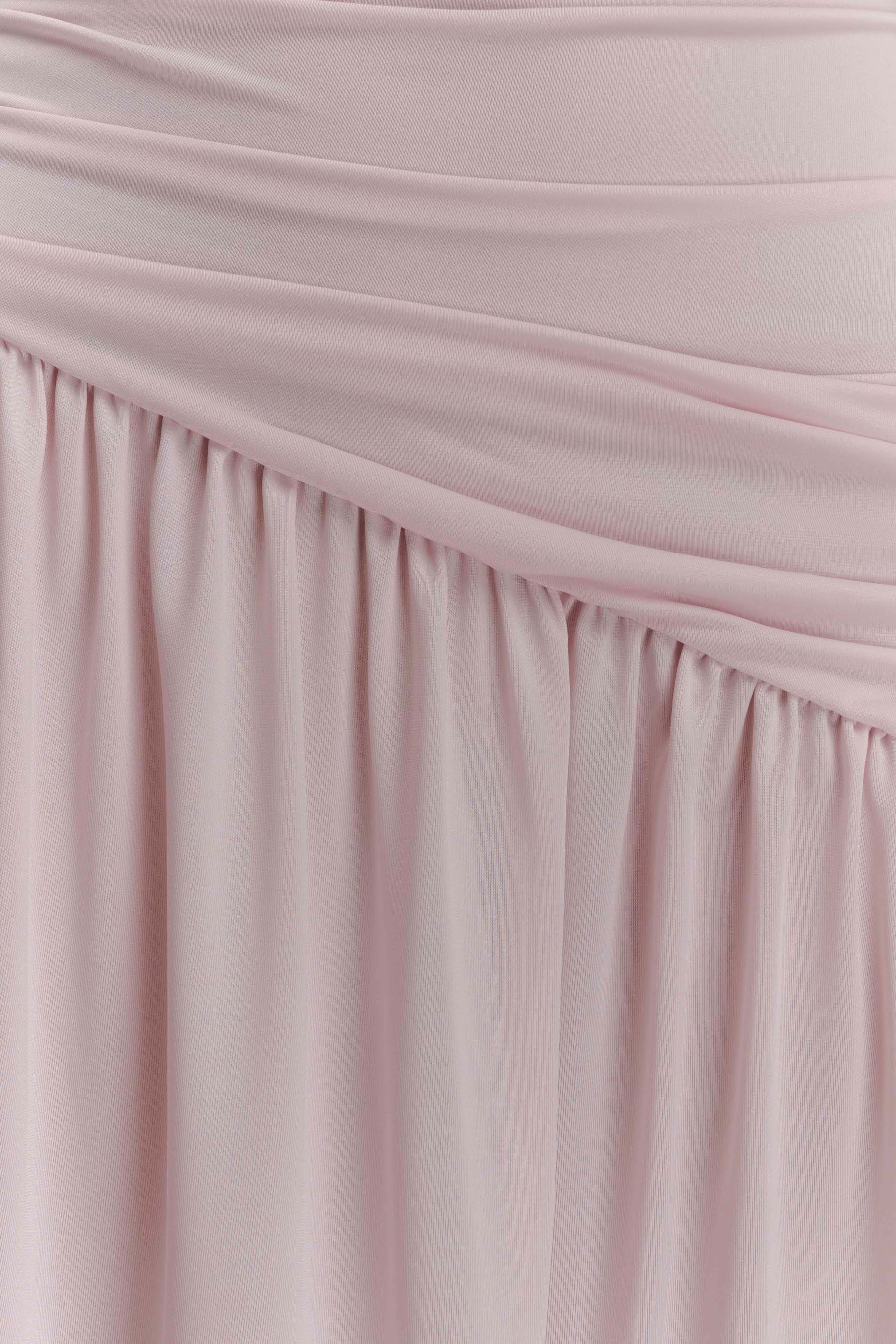 Bex Strapless Slinky Maxi Dress With Split - Pale Pink - Image 5