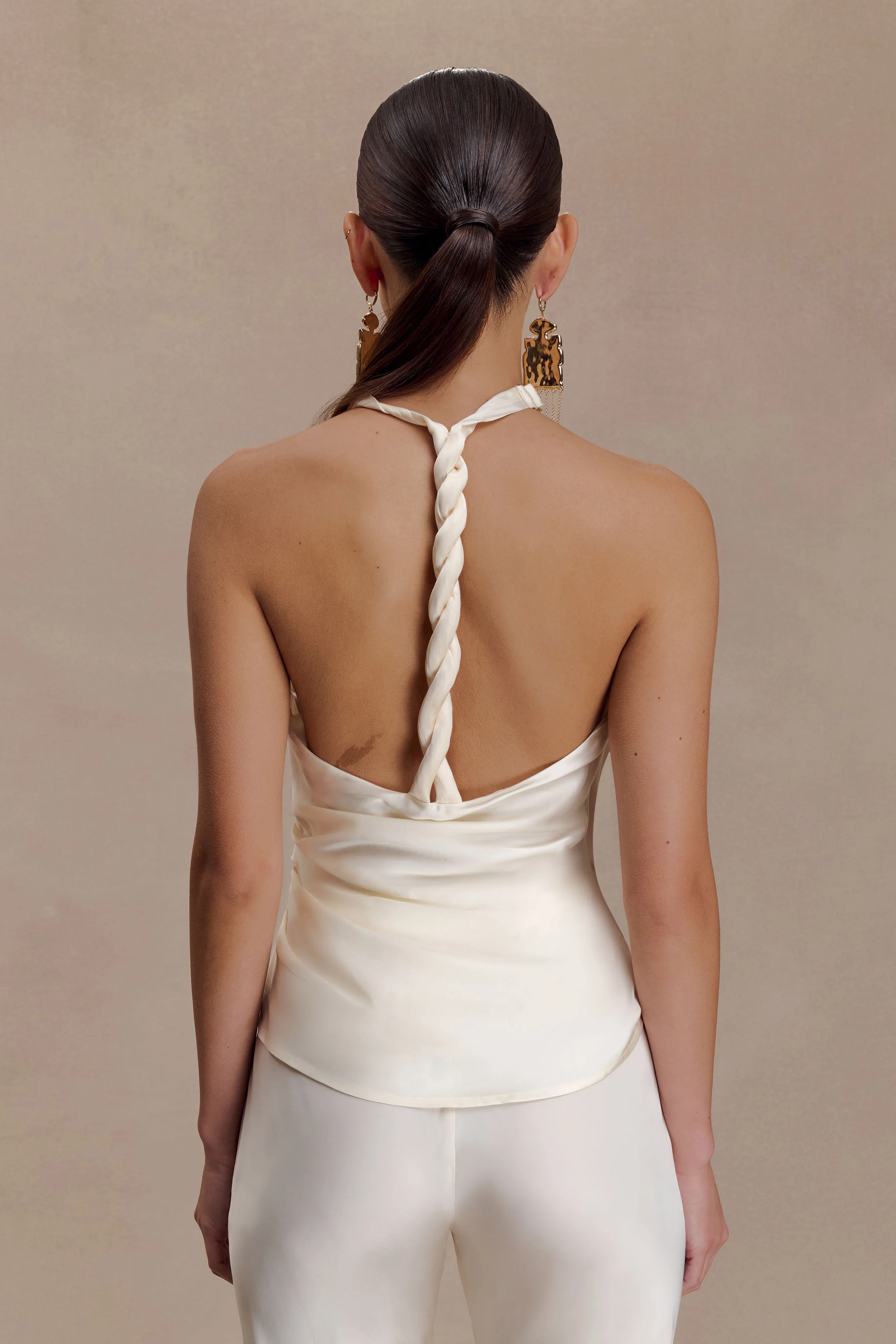 Bianca Satin Halter Top - Ivory - Image 2