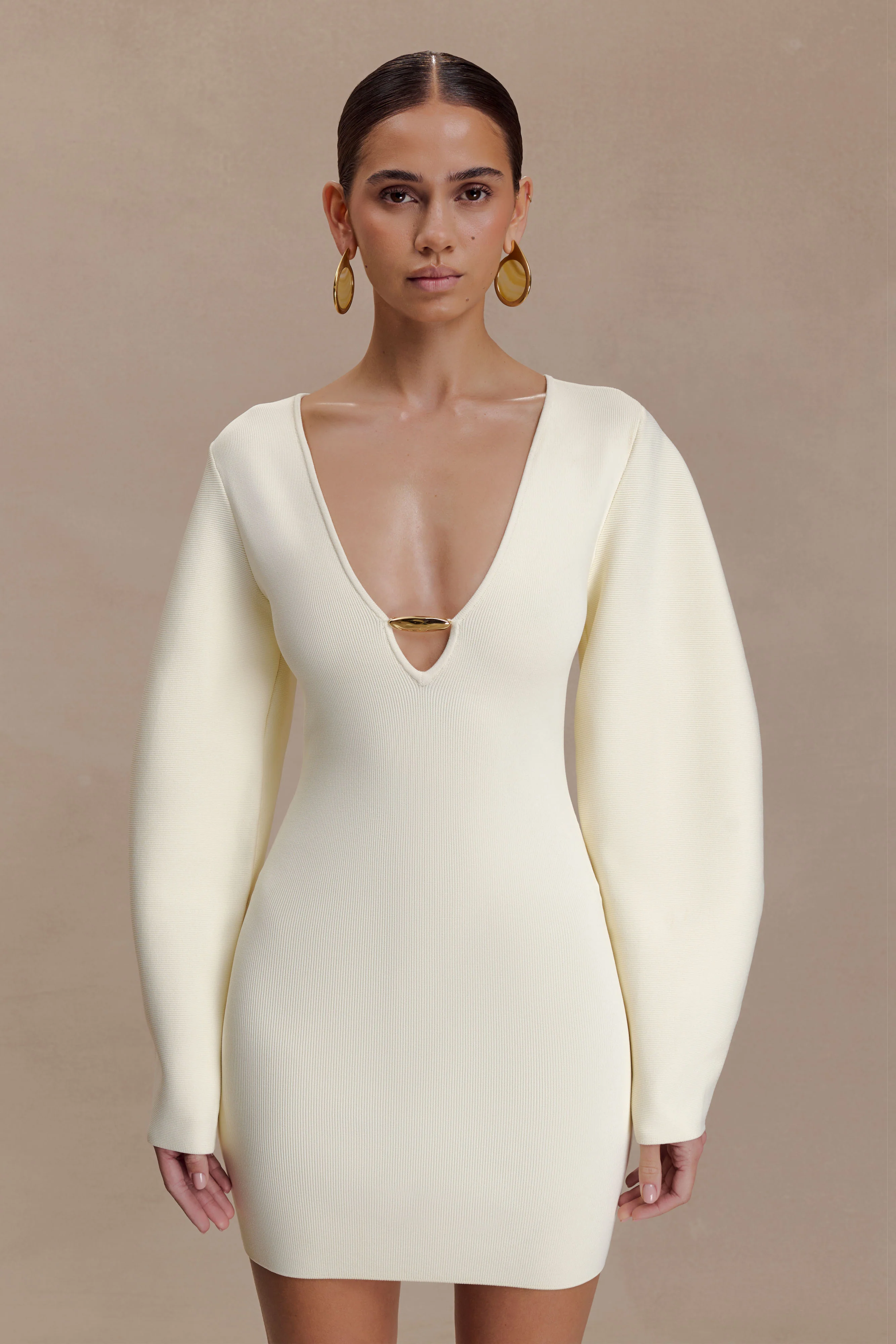 Billy Balloon Sleeve Knit Mini Dress - Ivory - Image 4