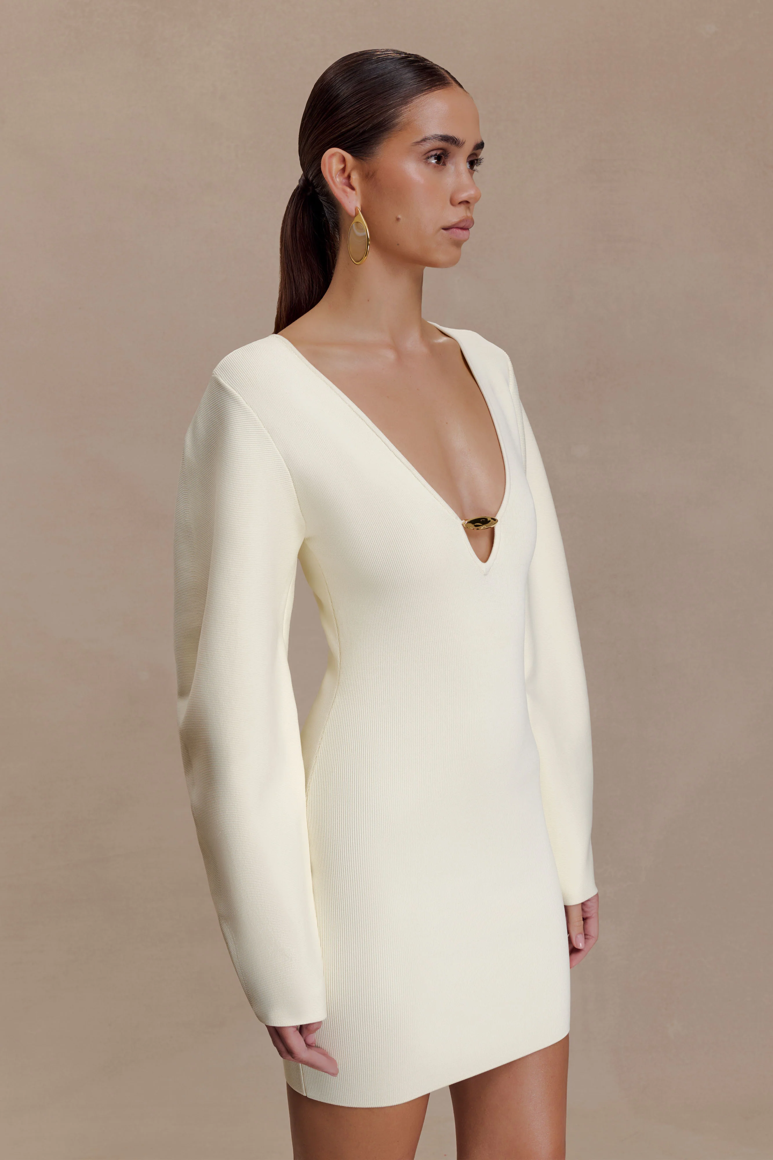 Billy Balloon Sleeve Knit Mini Dress - Ivory - Image 5