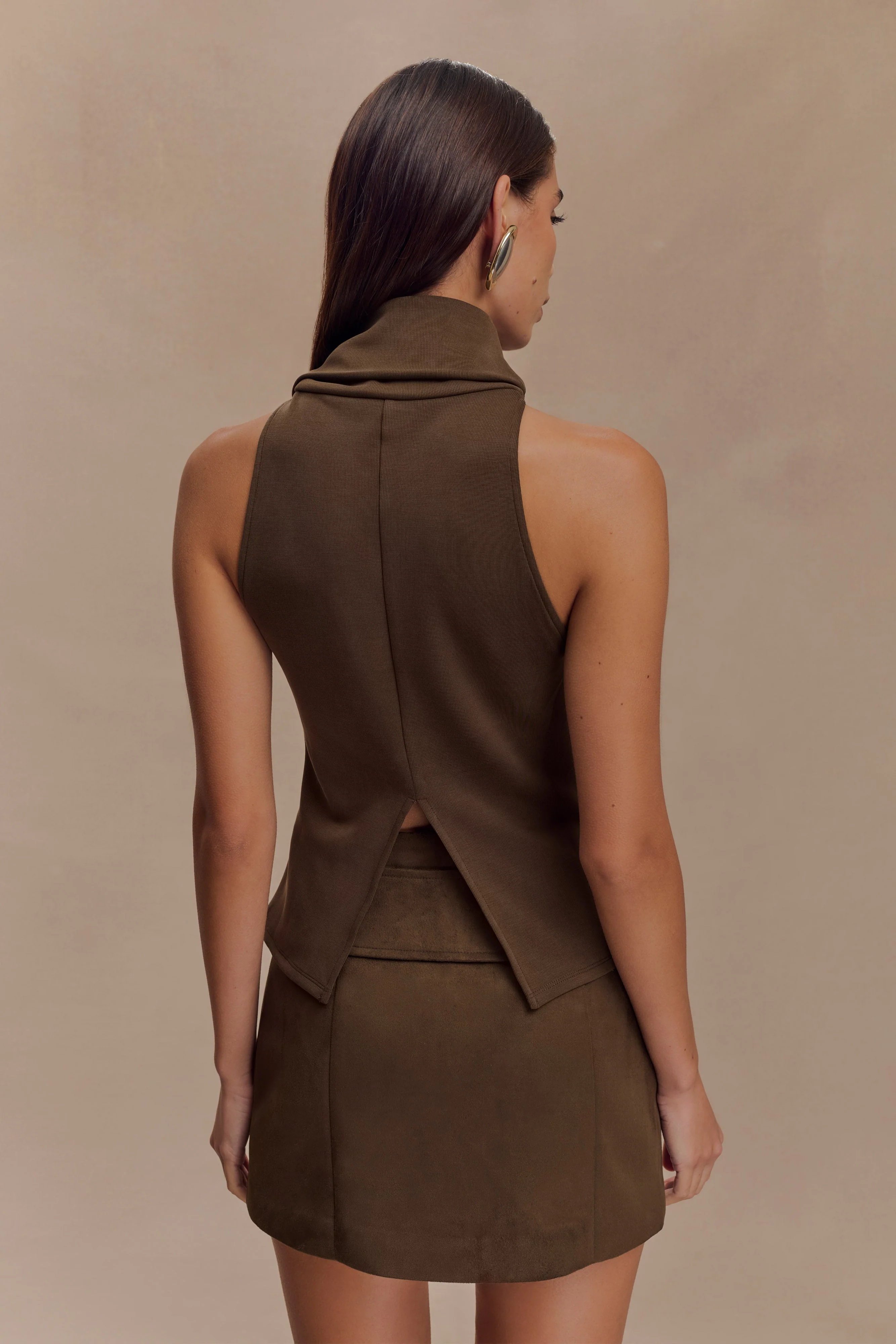 Birdie High Neck Sleeveless Top - Chocolate - Image 4