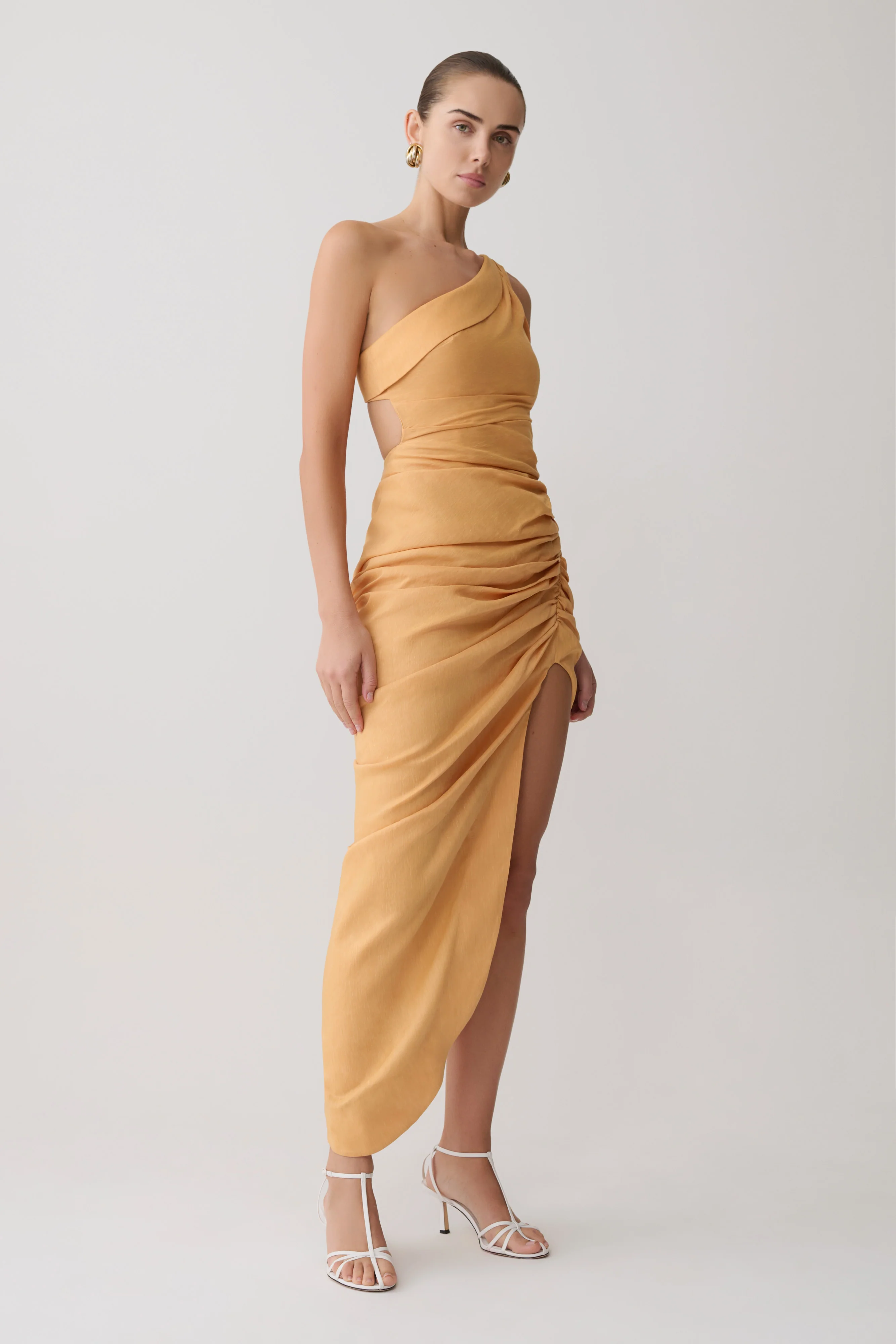 Birgit Linen Midi Dress With Hardware - Deep Peach - Image 2