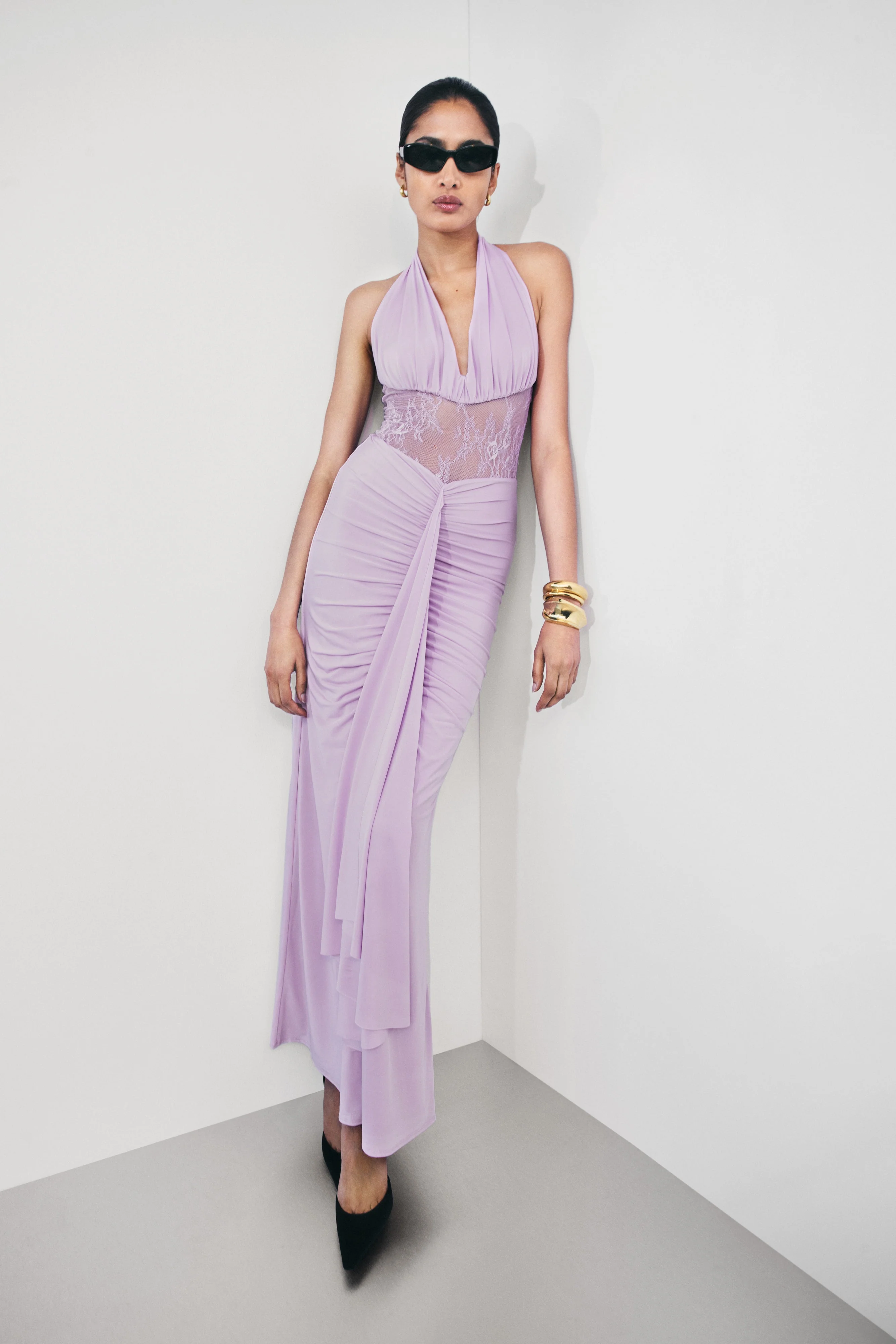 Bonnie Slinky And Lace Maxi Dress - Lilac - Image 2
