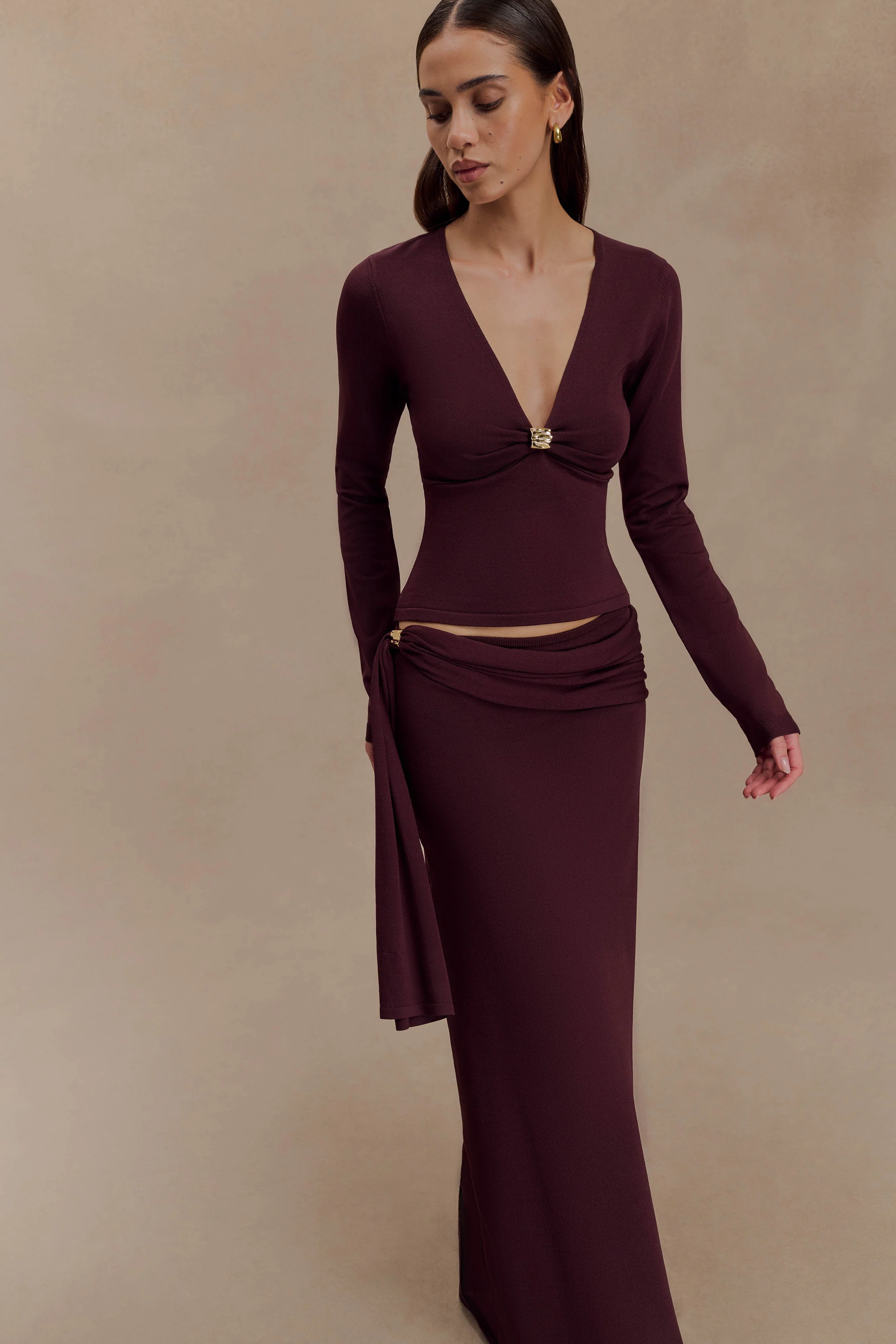 Bowie Low Rise Knit Maxi Skirt - Dark Chocolate - Image 5