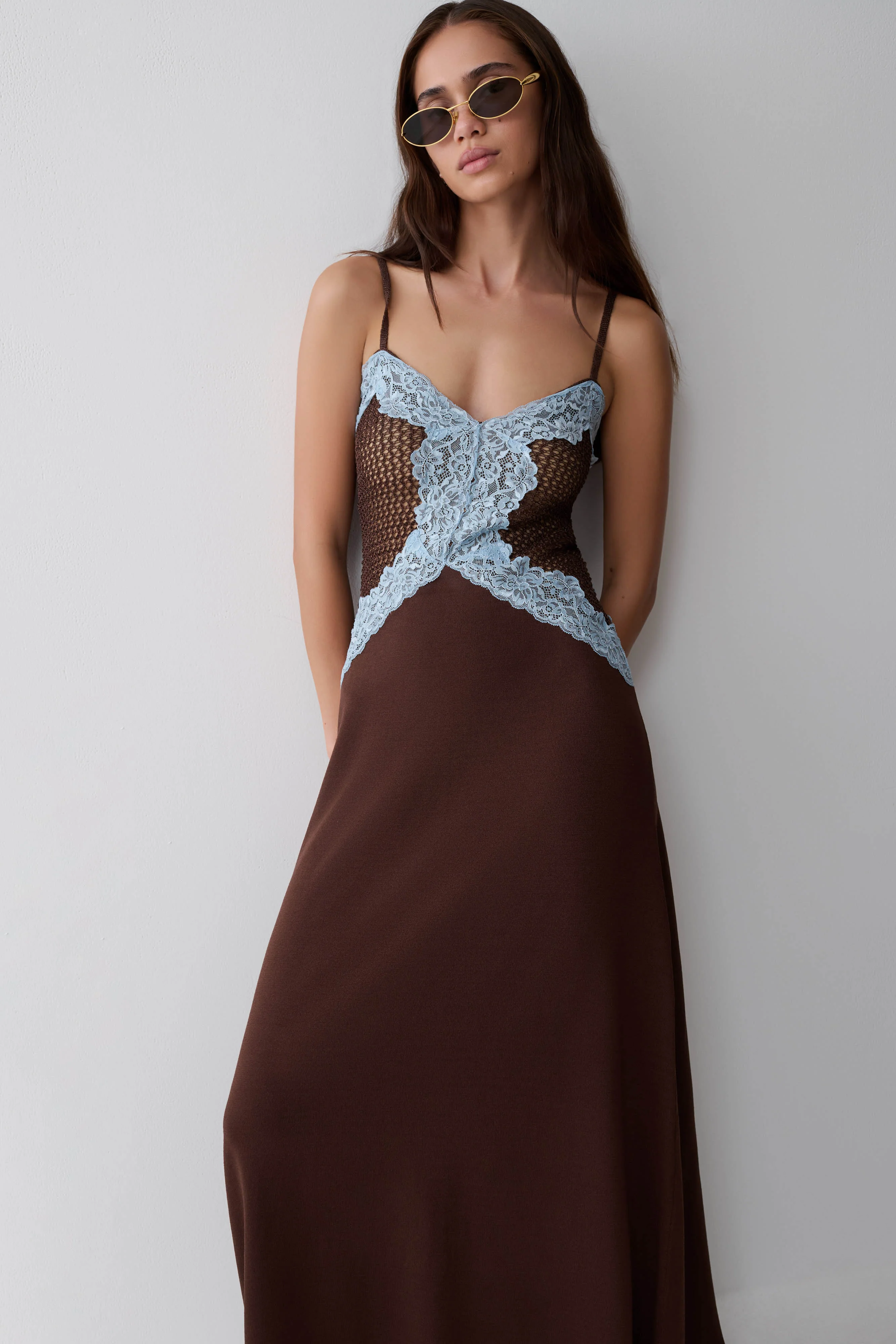 Bray Knit & Lace Maxi Dress - Chocolate/Blue - Image 6