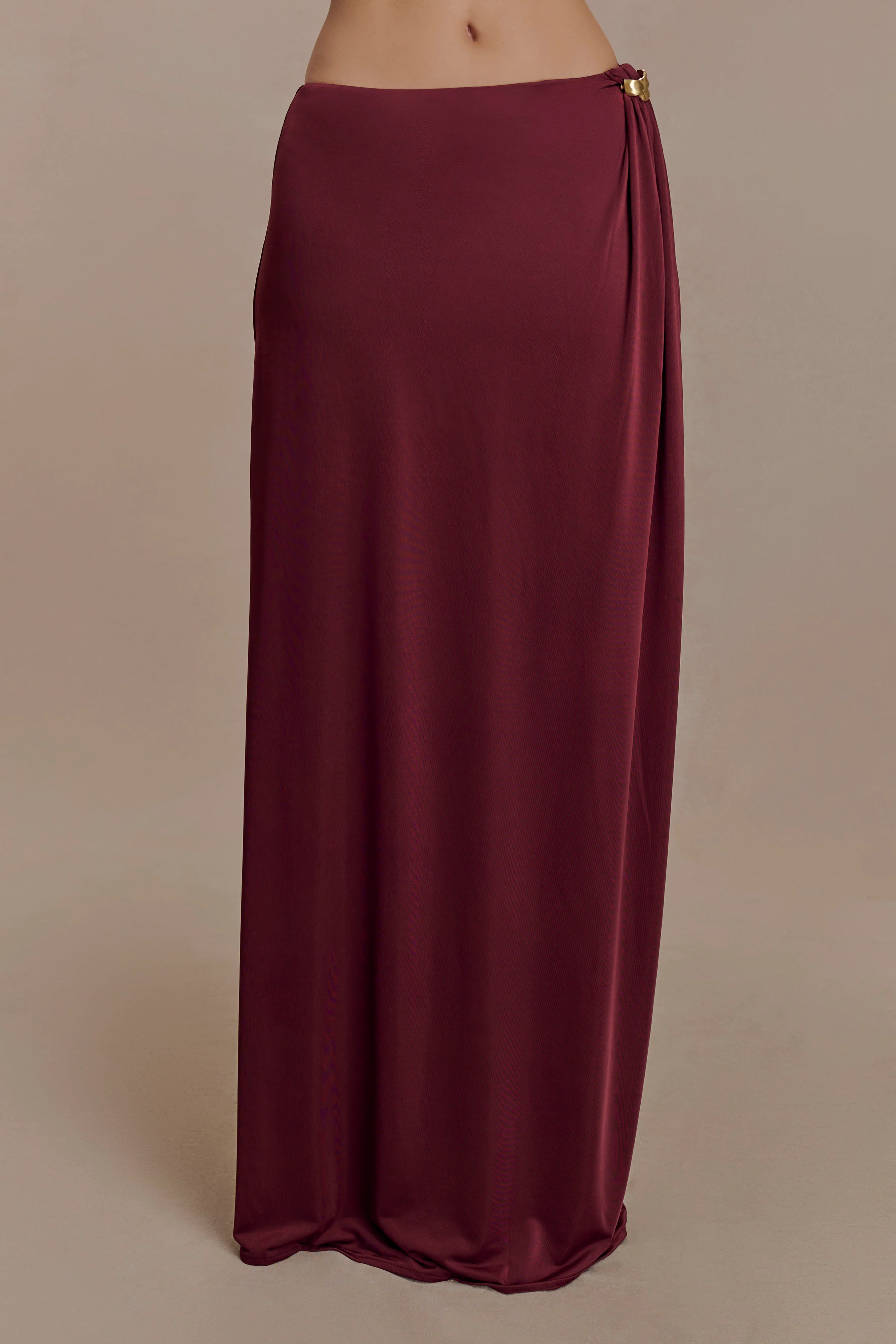 Bridget Slinky Maxi Skirt With Hardware - Burgundy - Image 6