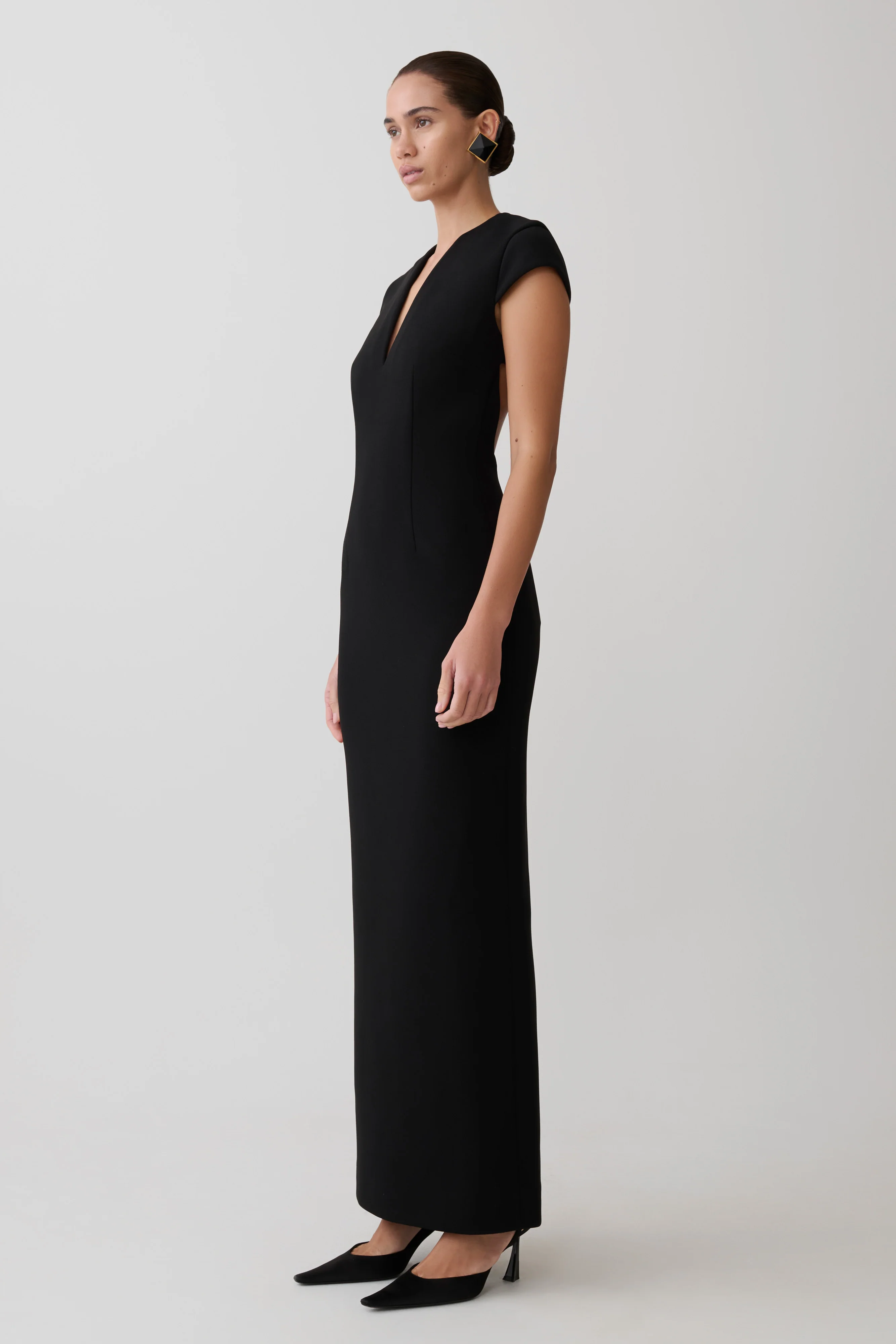 Briella V Neck Suiting Maxi Dress - Black - Image 4