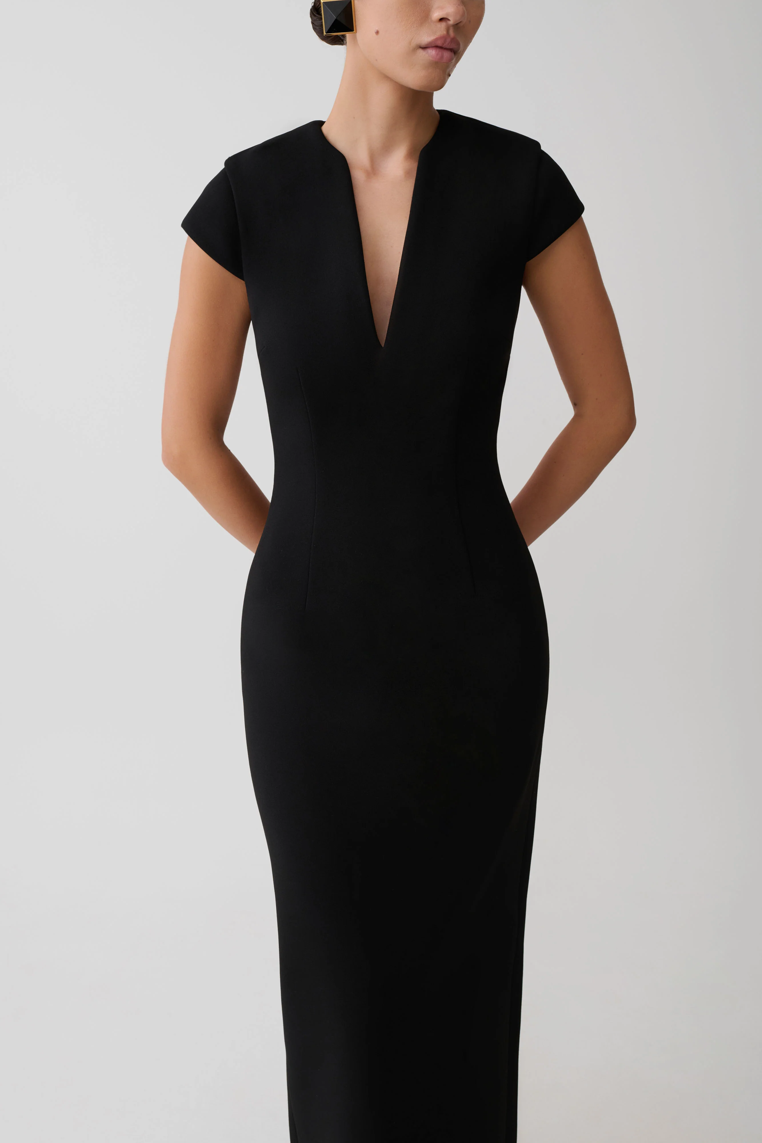 Briella V Neck Suiting Maxi Dress - Black - Image 7