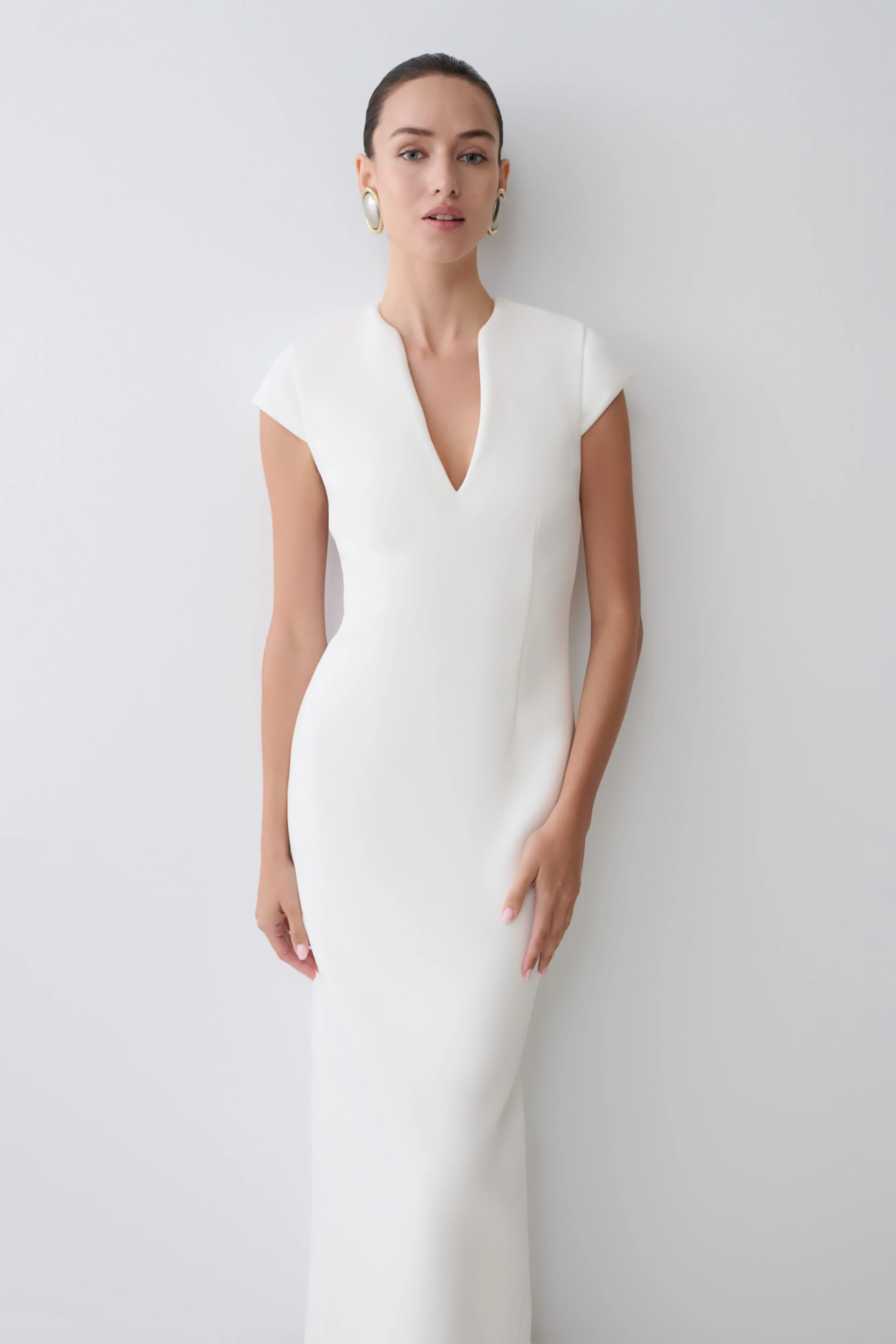 Briella V Neck Suiting Maxi Dress - Ivory - Image 4