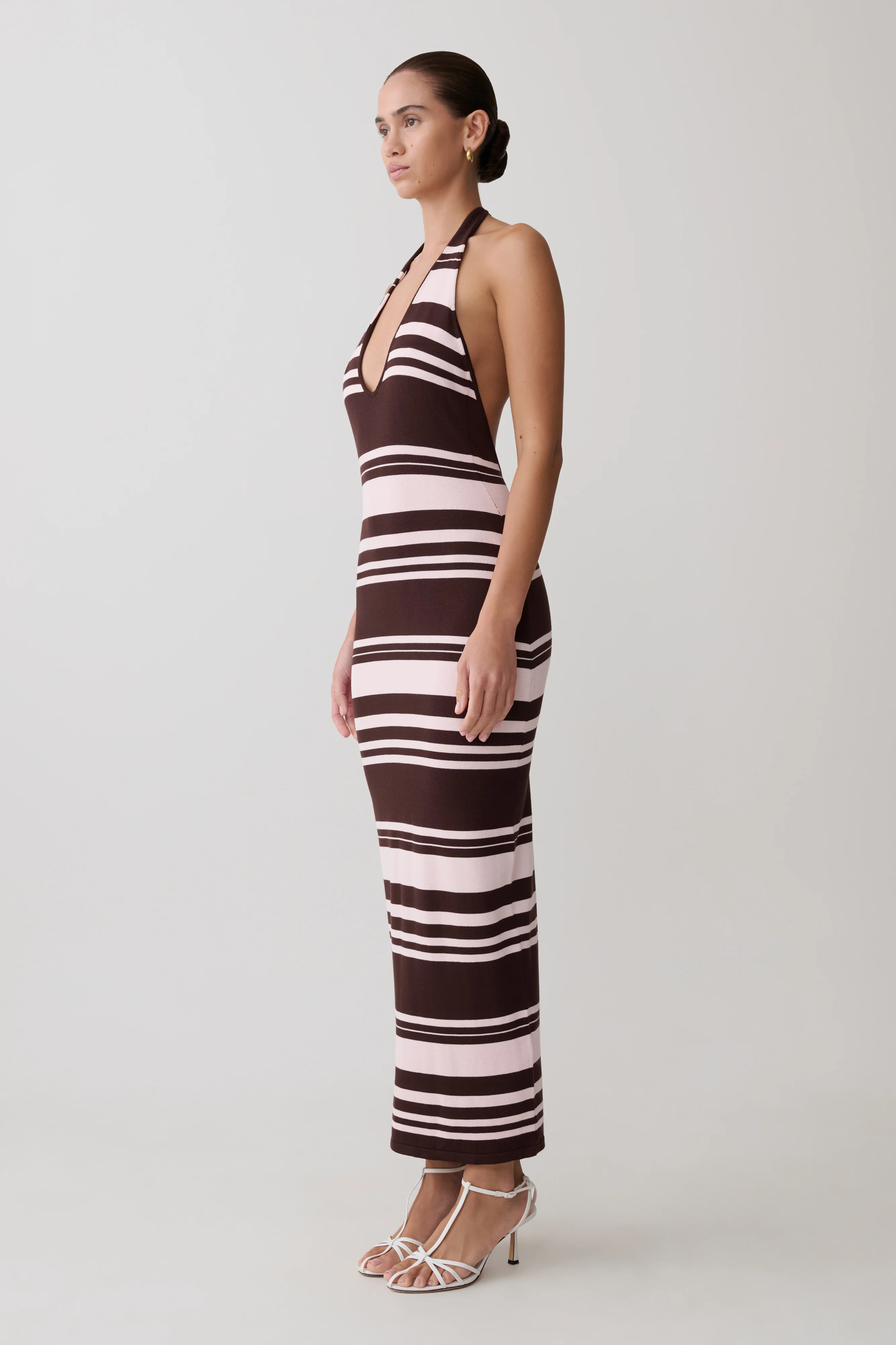 Brienne Stripe Midi Dress - Pink/Chocolate - Image 3