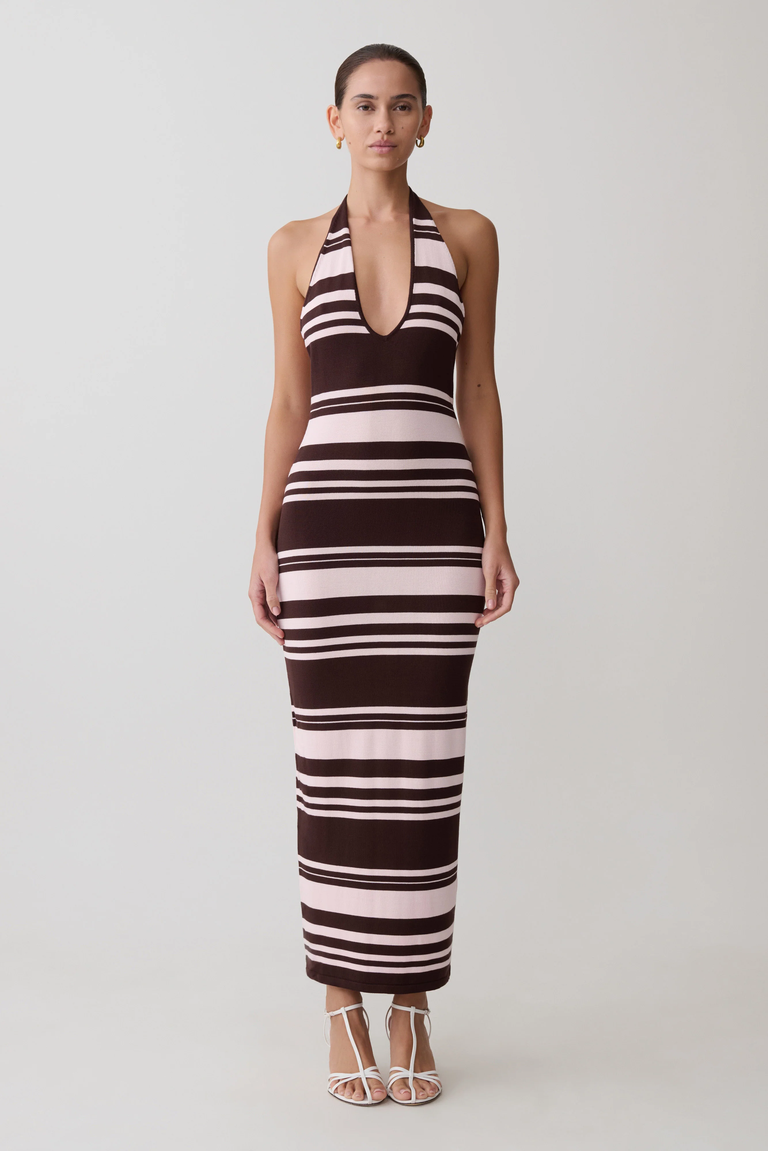 Brienne Stripe Midi Dress - Pink/Chocolate - Image 5