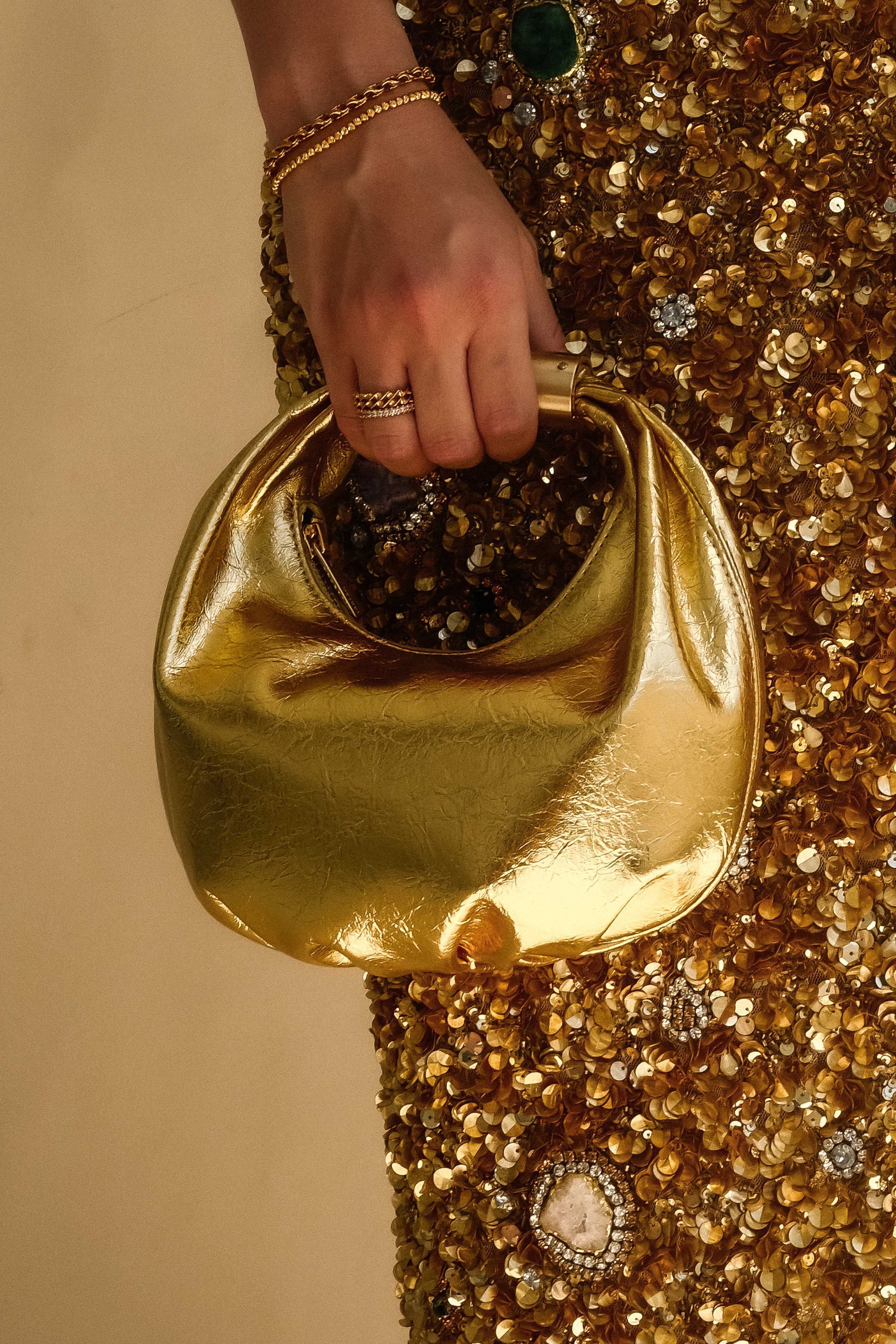 Bristol Mini Croissant Leather Bag - Gold - Image 4