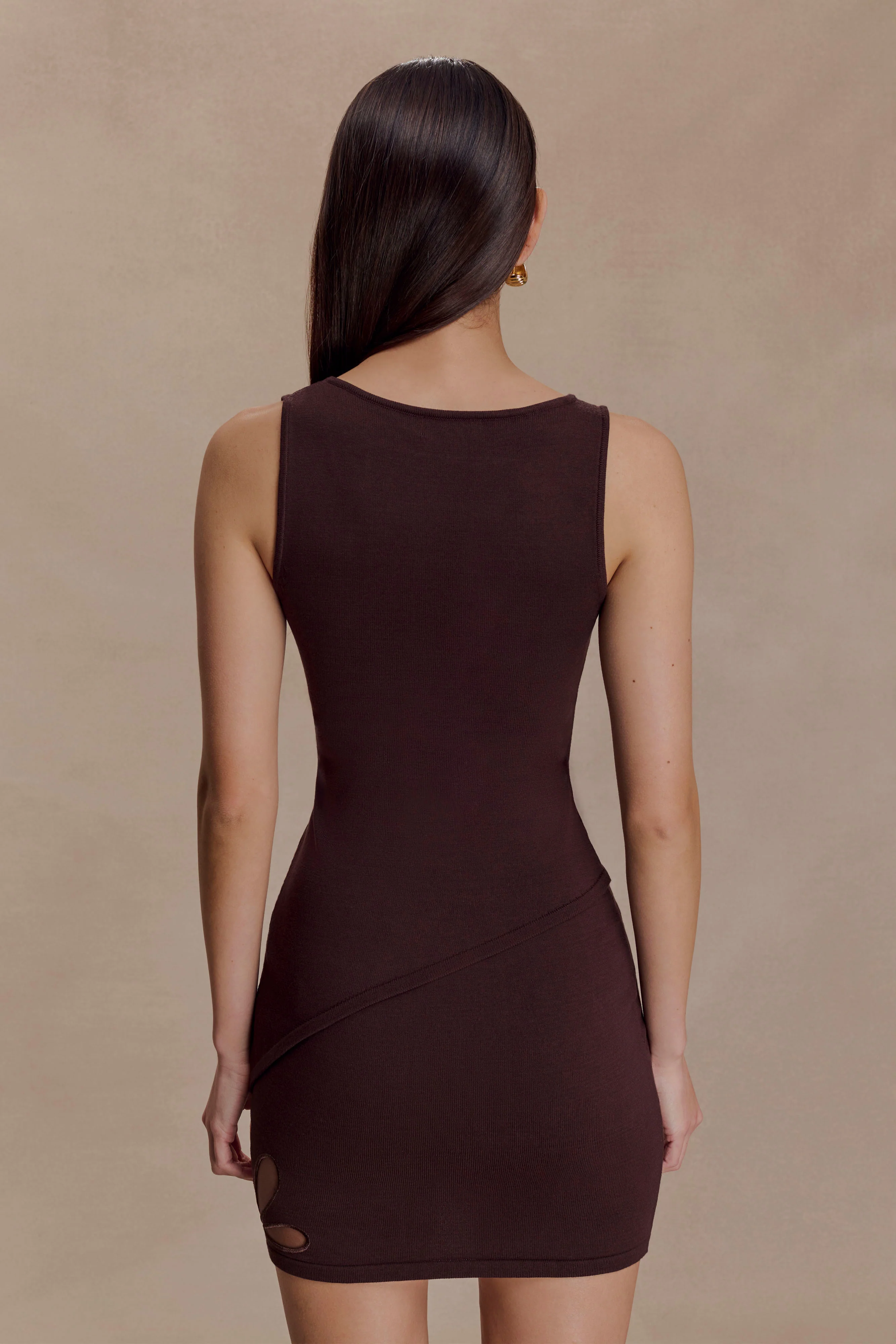 Brock Asymmetrical Neckline Knit Top - Dark Chocolate - Image 2