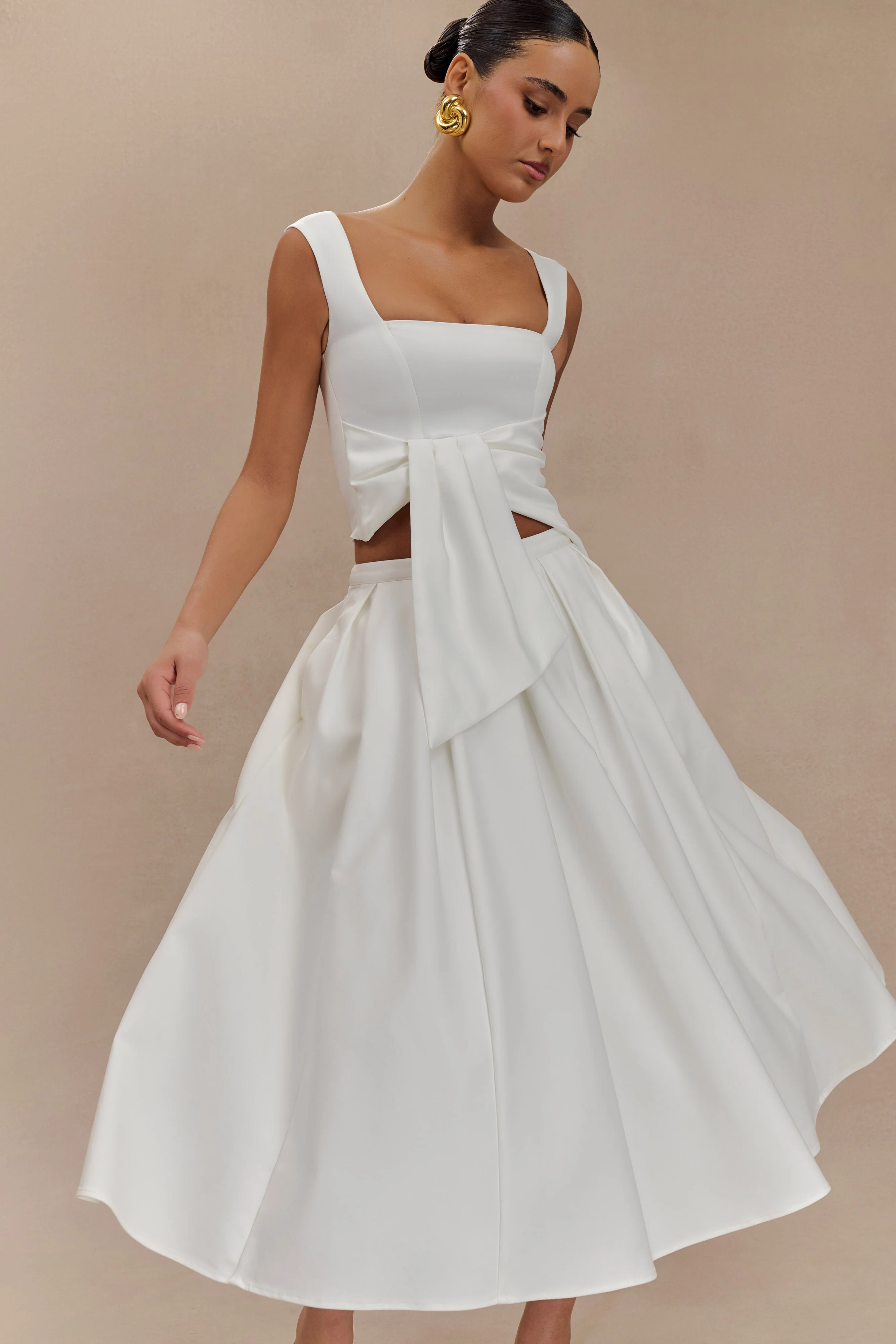 Bryony Satin Structured Sleeveless Top - White - Image 3