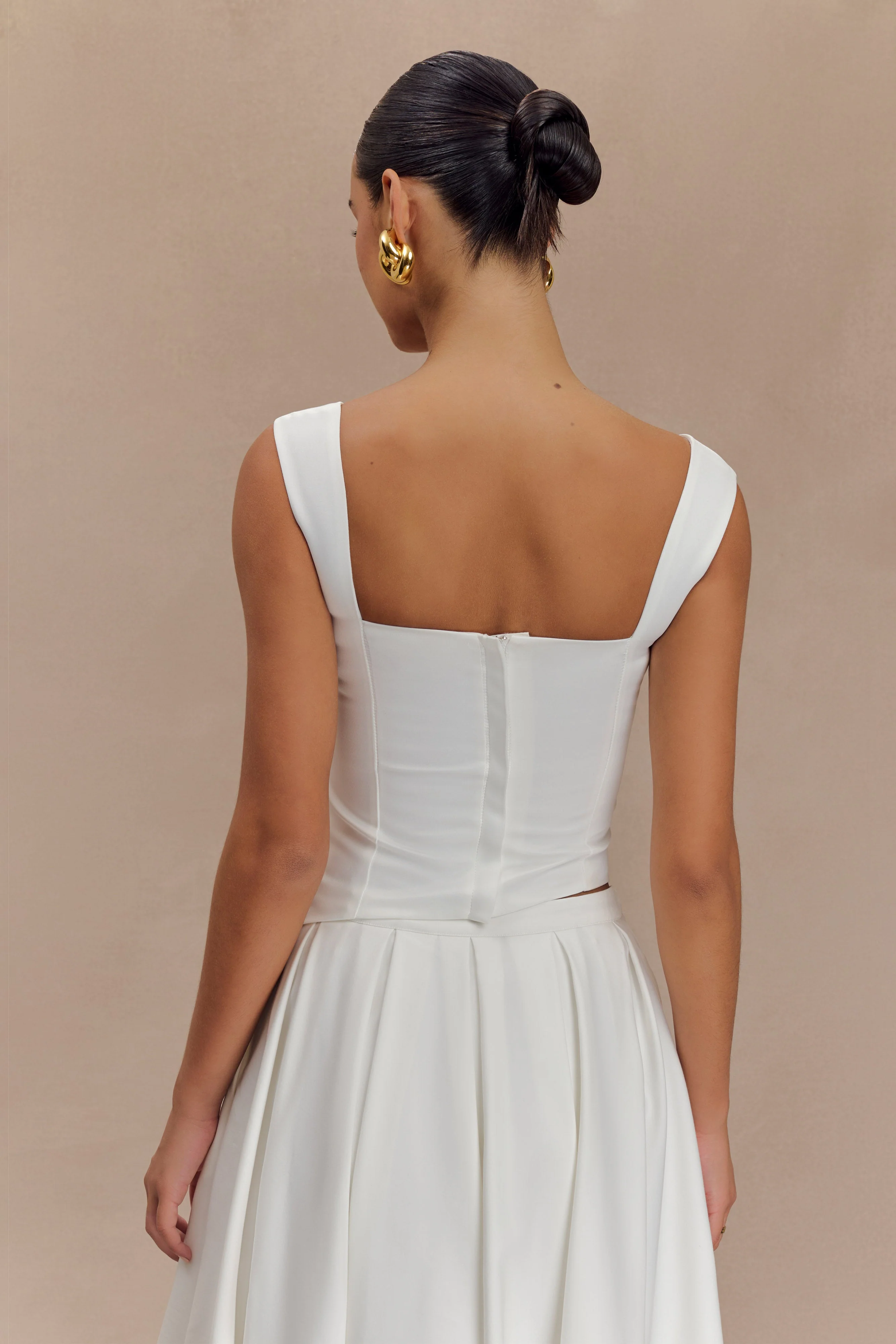 Bryony Satin Structured Sleeveless Top - White - Image 5