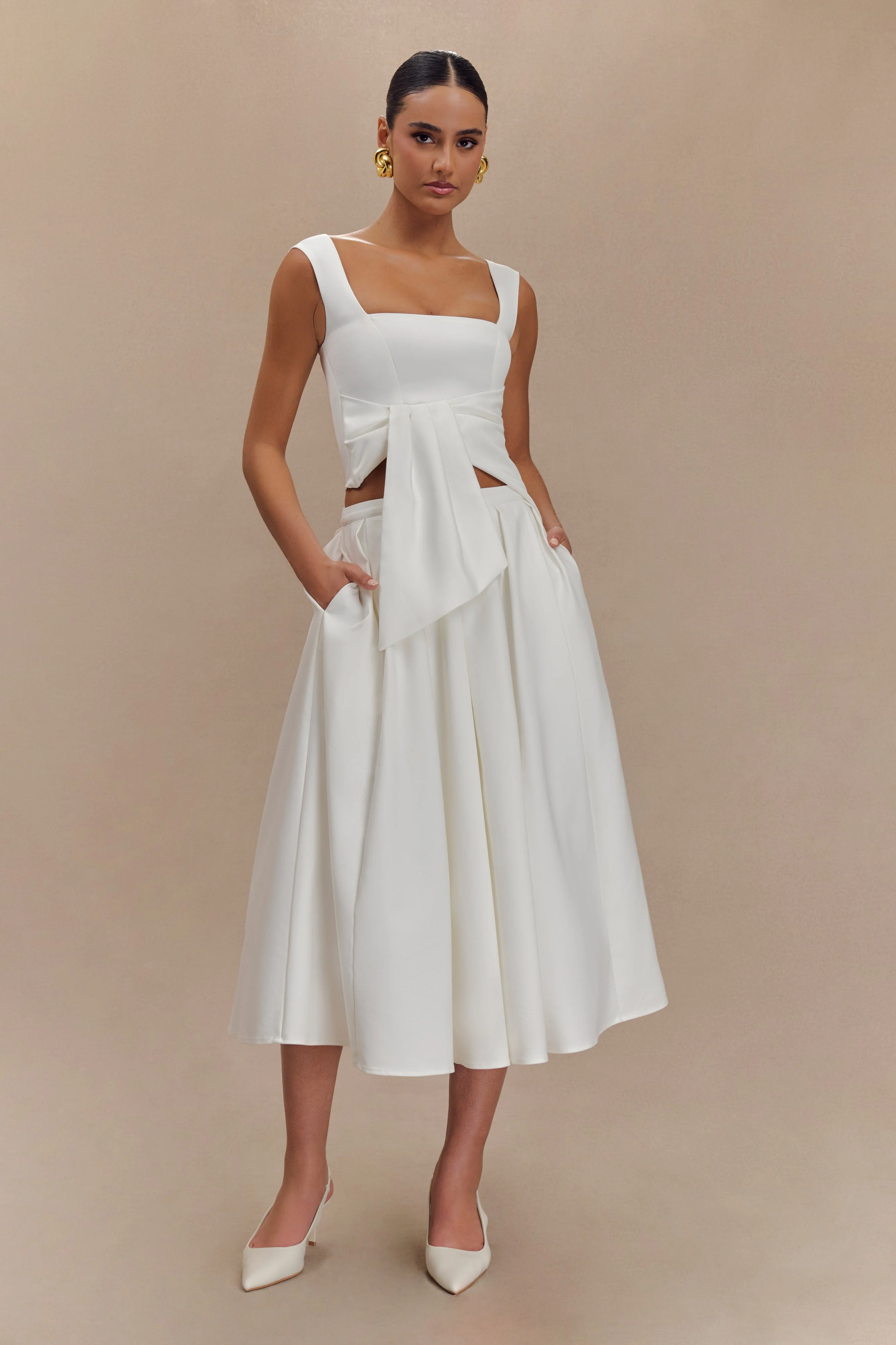 Bryony Satin Structured Sleeveless Top - White - Image 6