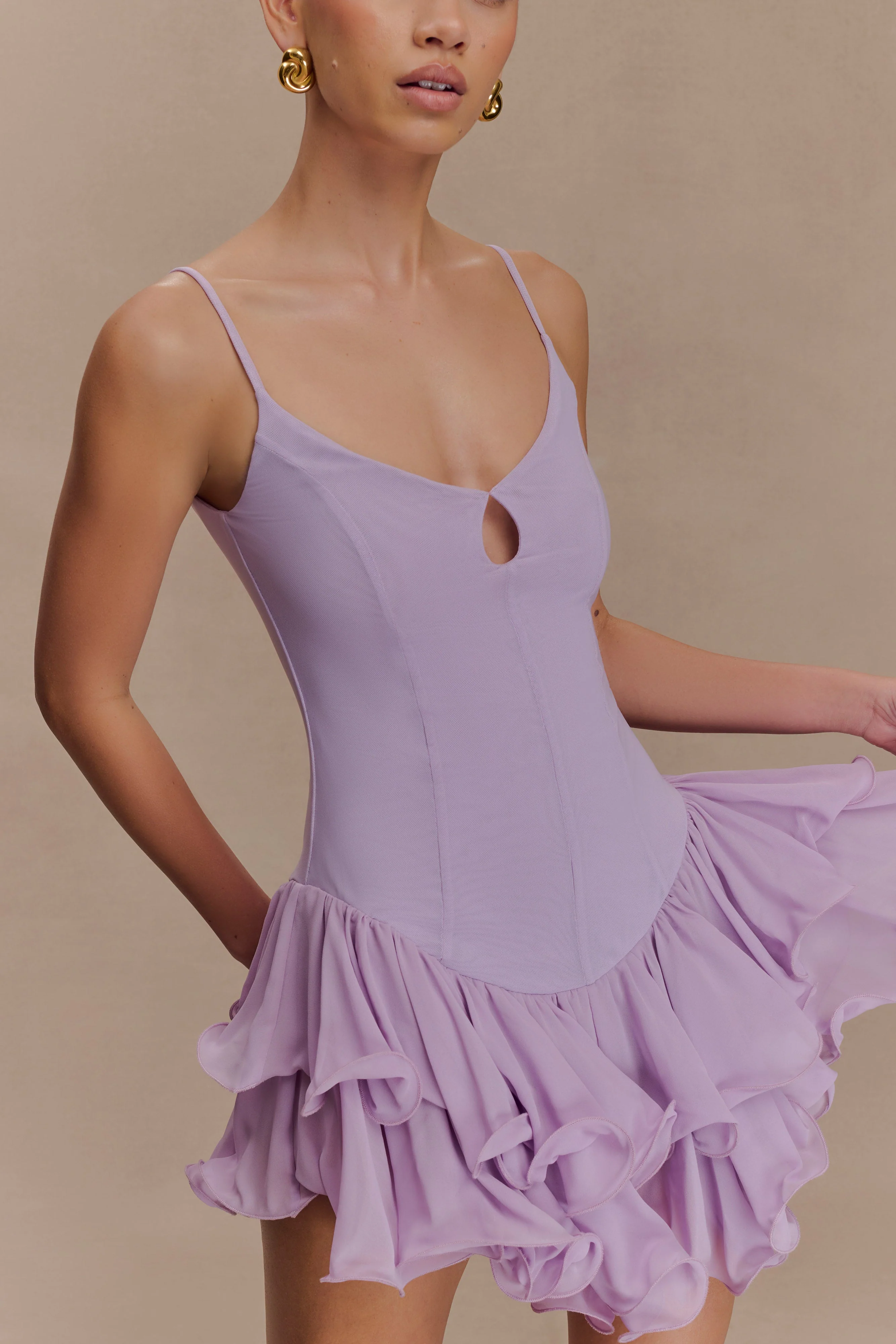 Calantha Ruffle Mesh Mini Dress - Lilac - Image 3
