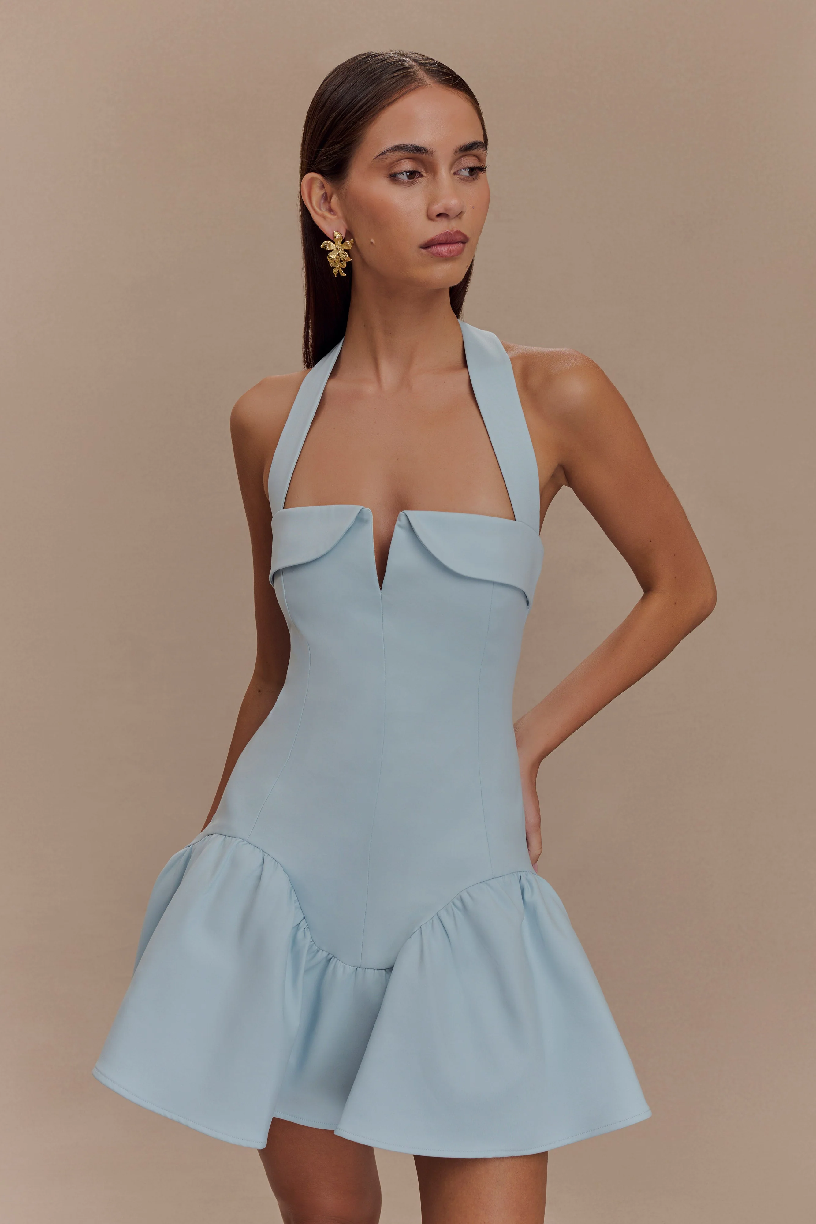 Calipso Halter Mini Dress - Cornflower Blue - Image 4