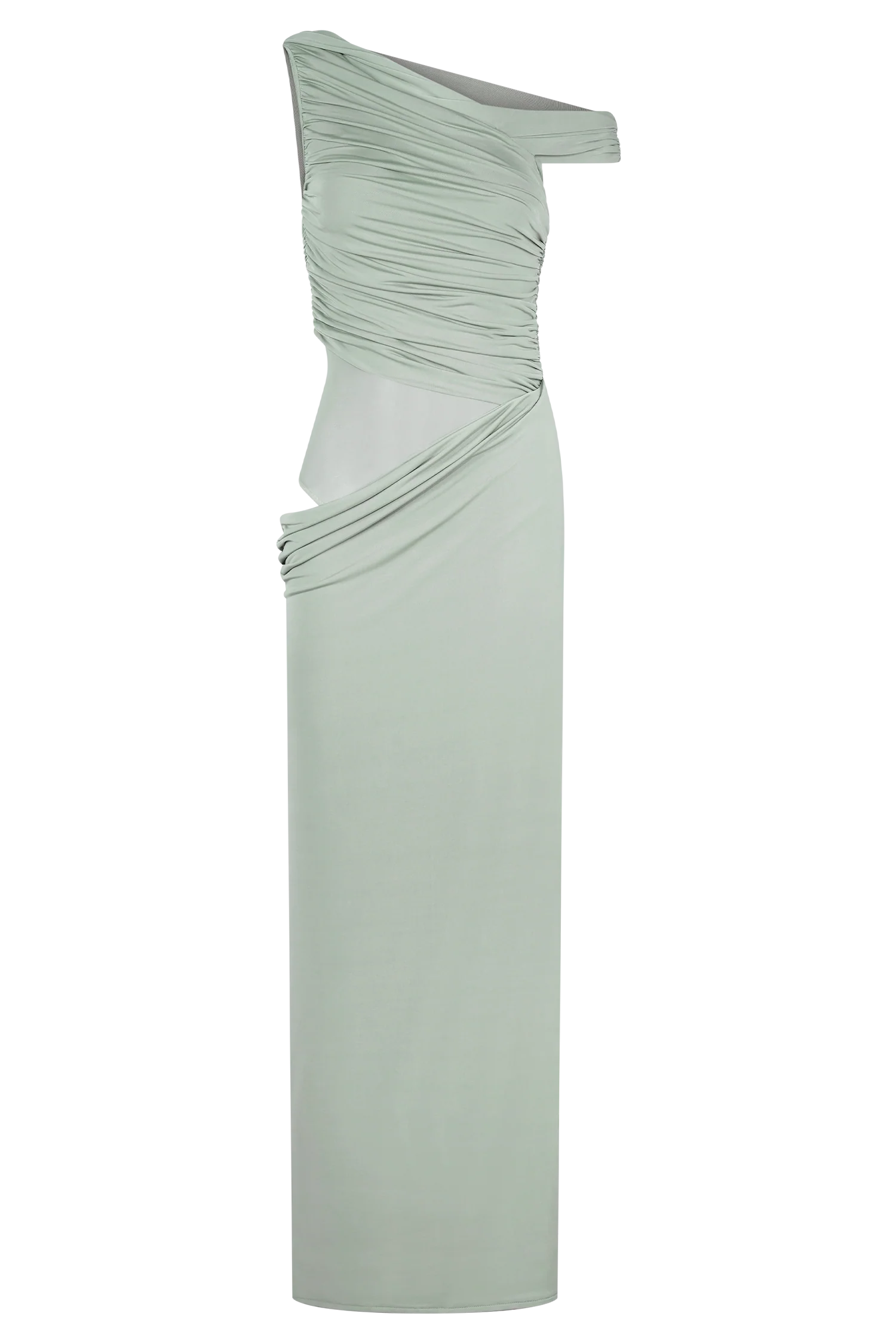 Callen One Shoulder Slinky Maxi Dress - Sage - Image 8