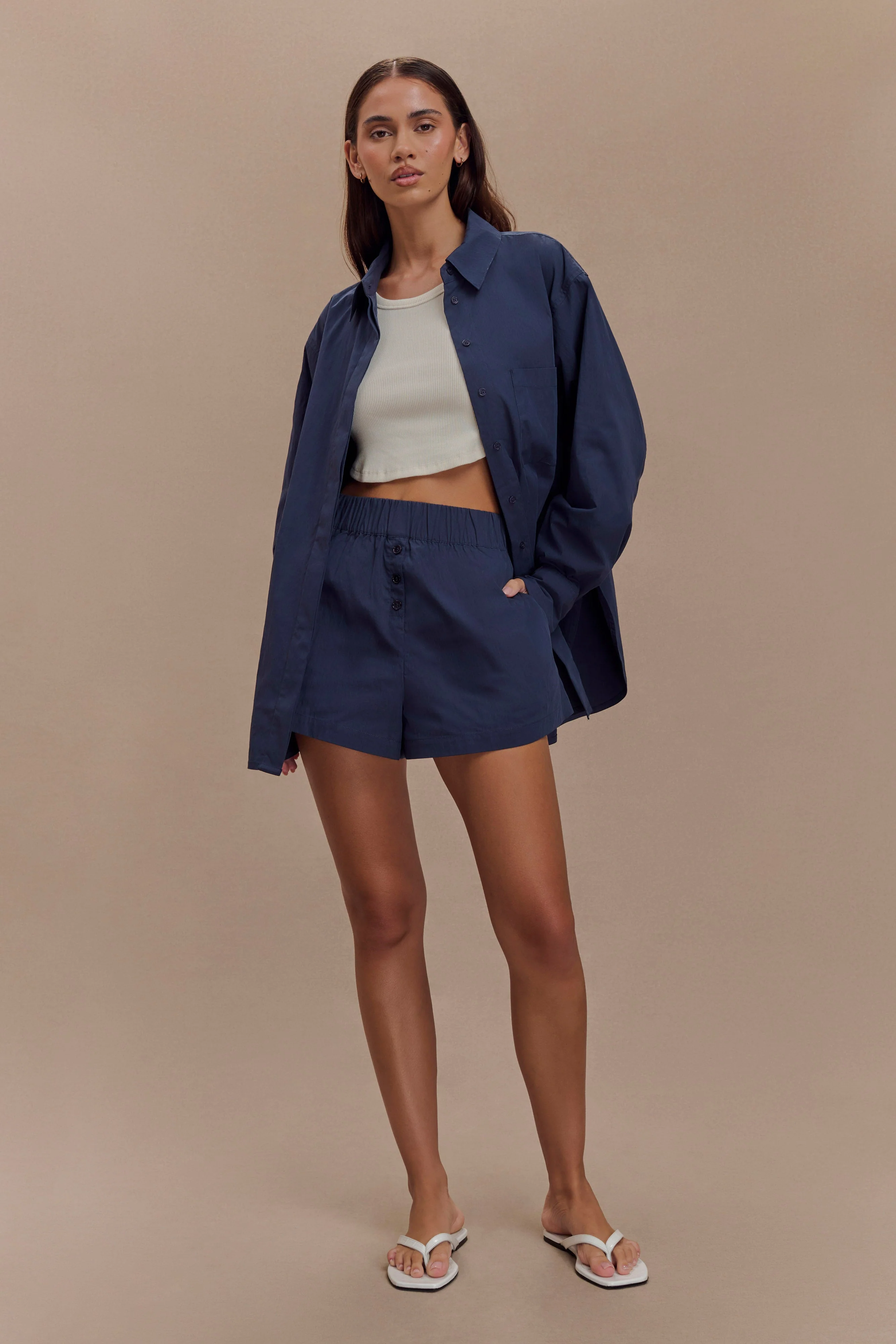 Campbell Cotton Oversized Shirt - Navy - Image 7