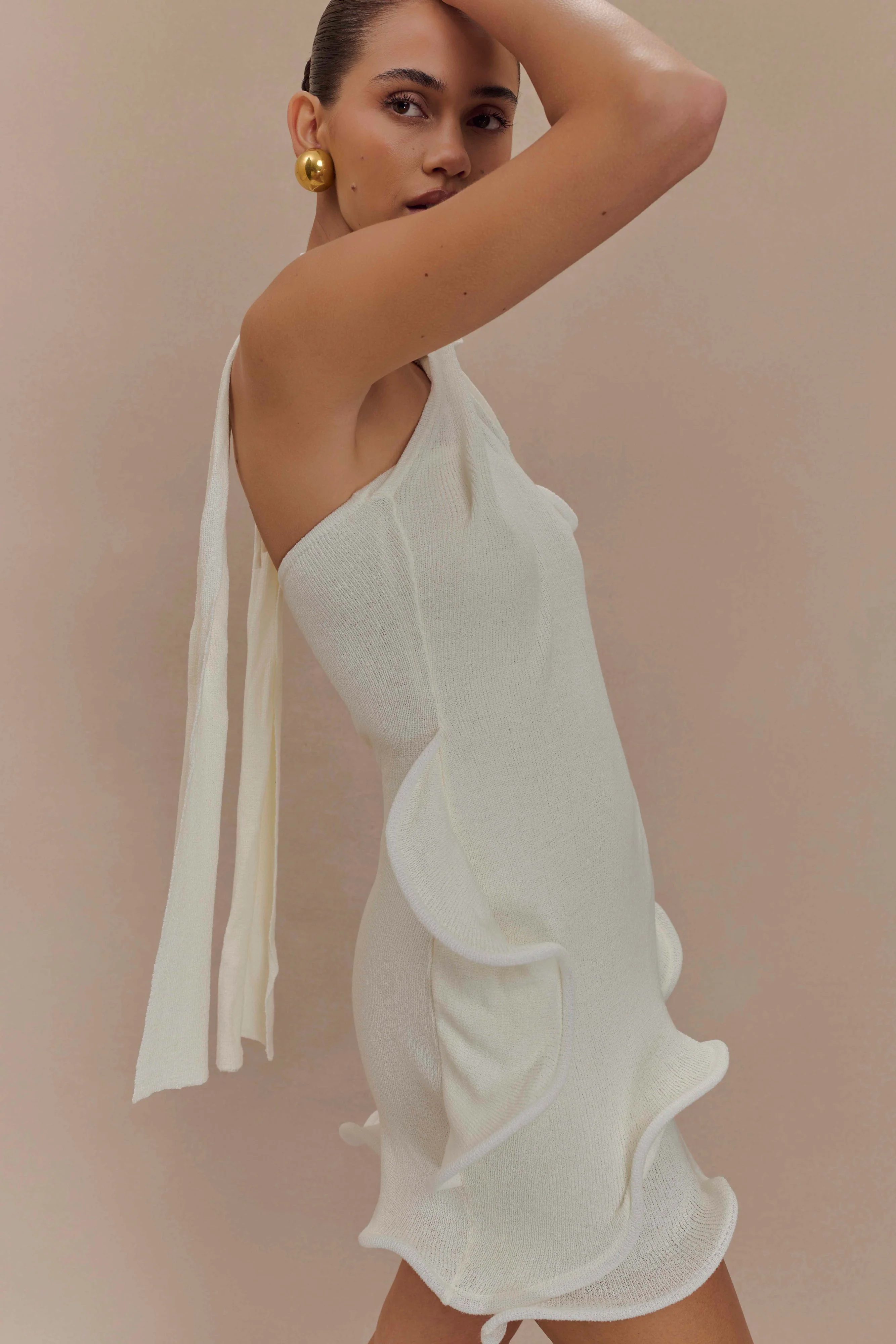 Caprice Halter Knit Mini Dress - White - Image 3
