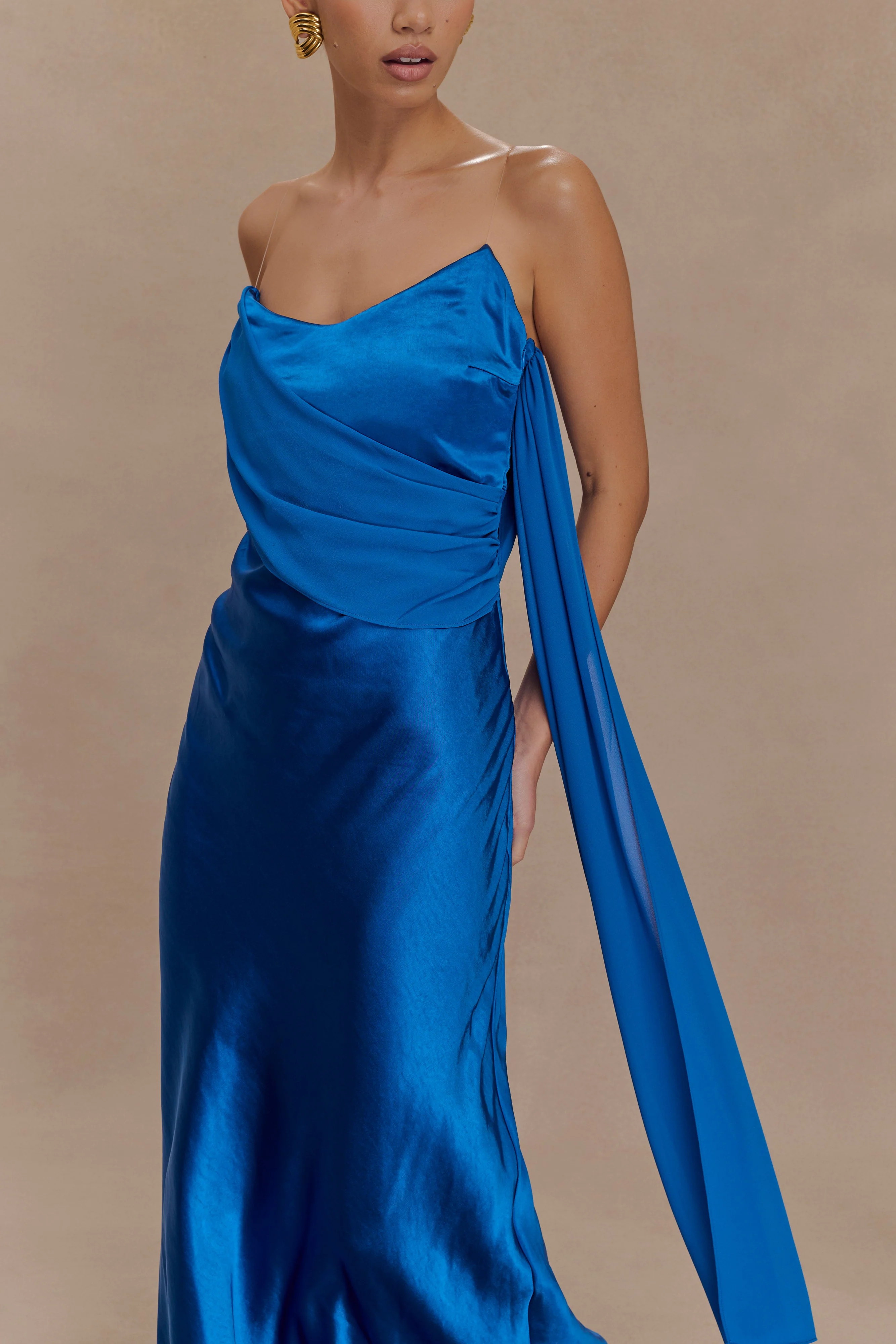 Carah Satin And Chiffon Maxi Dress - Cobalt - Image 5