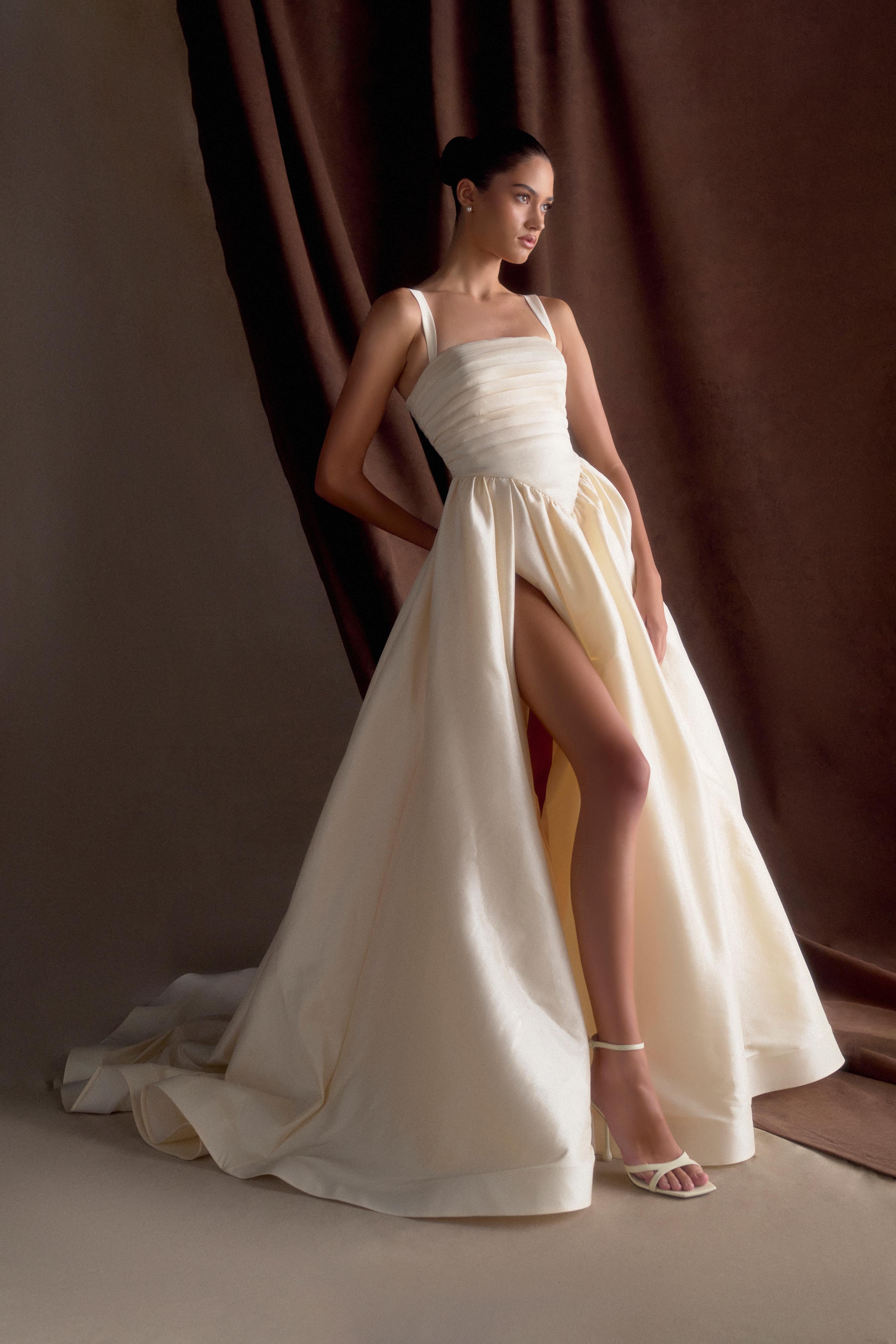 Carla Ruched Gown - Cream Ivory - Image 2