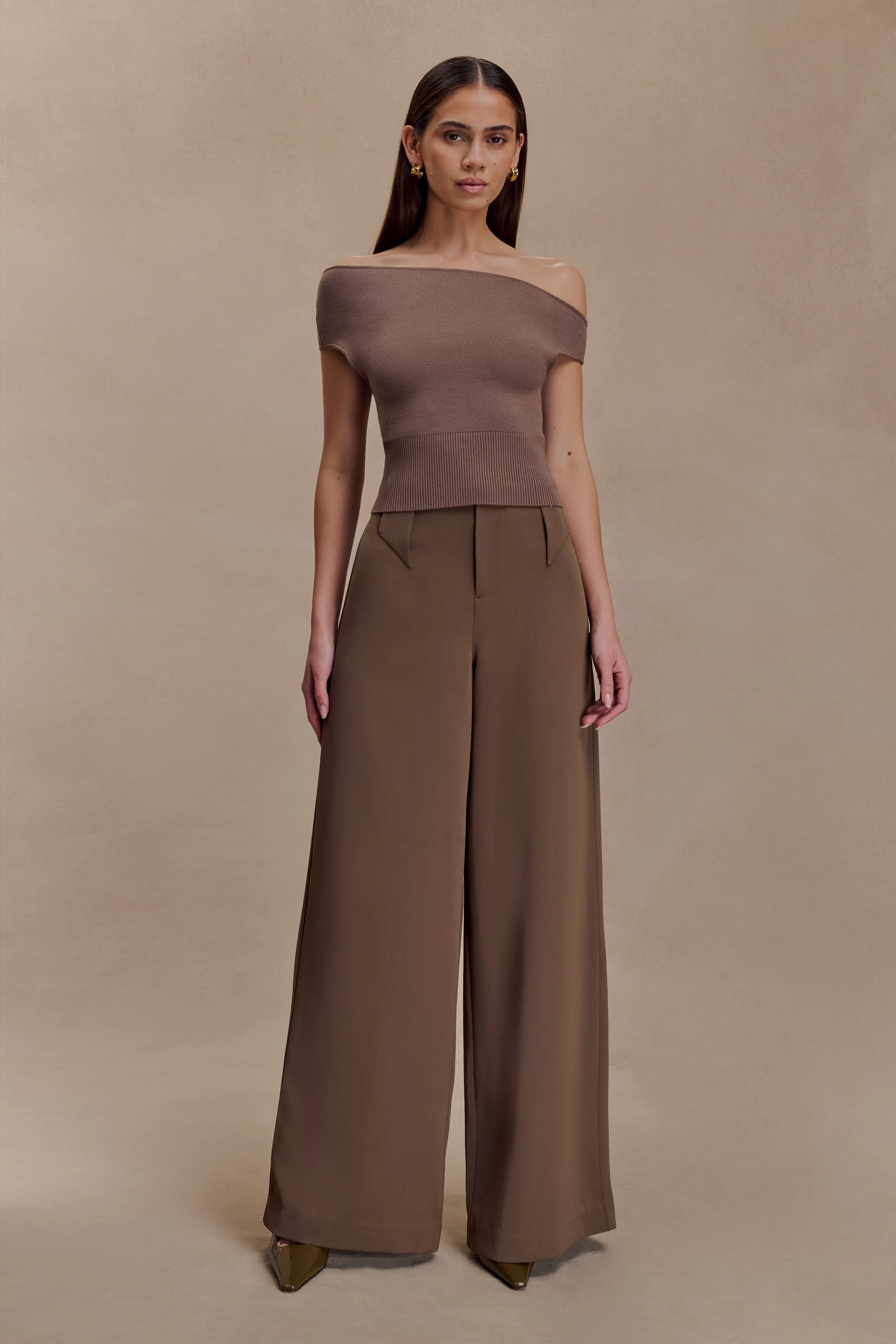 Carley Off Shoulder Knit Top - Cacao Brown - Image 5