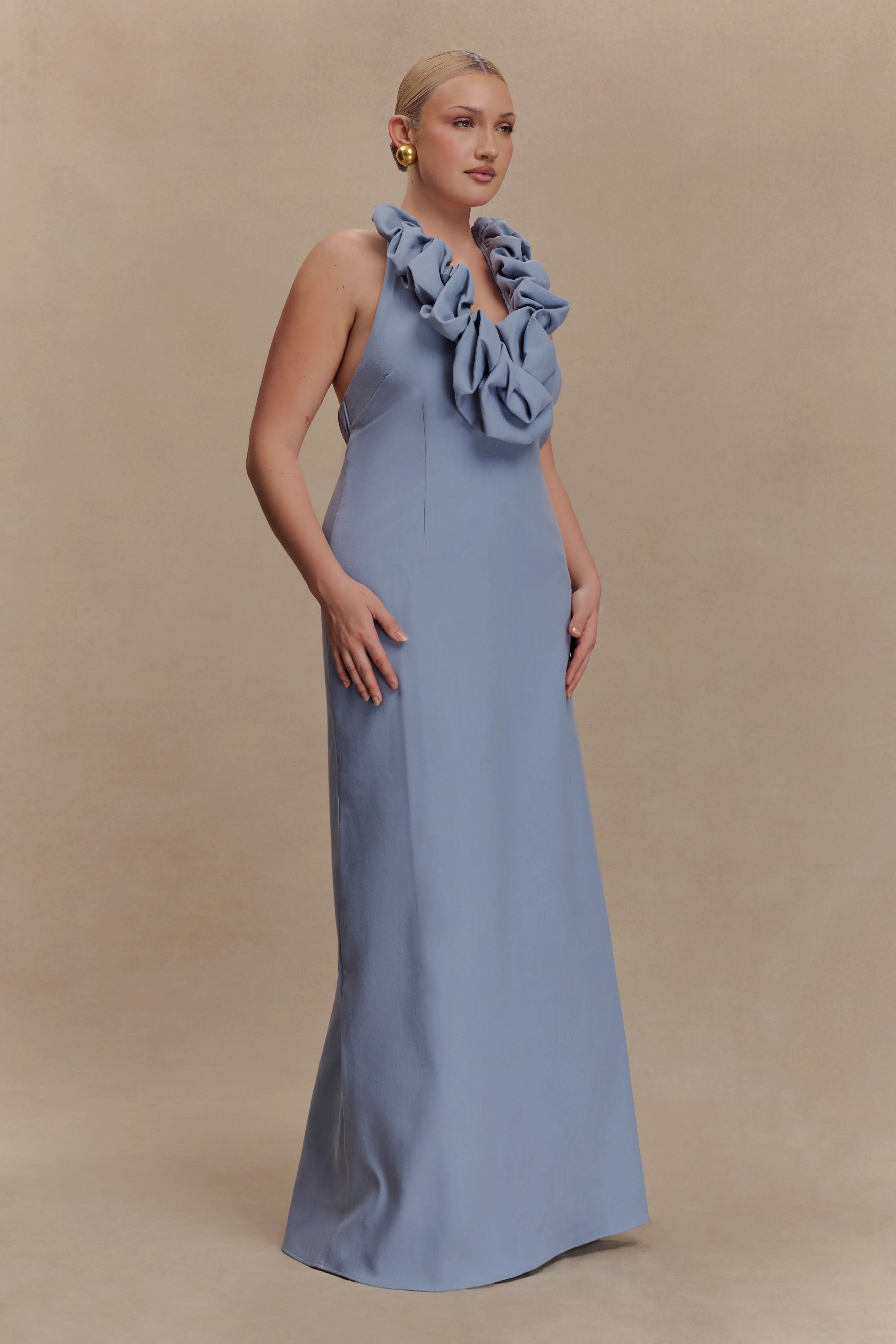 Carolyn Linen Bubble Maxi Dress - Misty Blue - Image 9