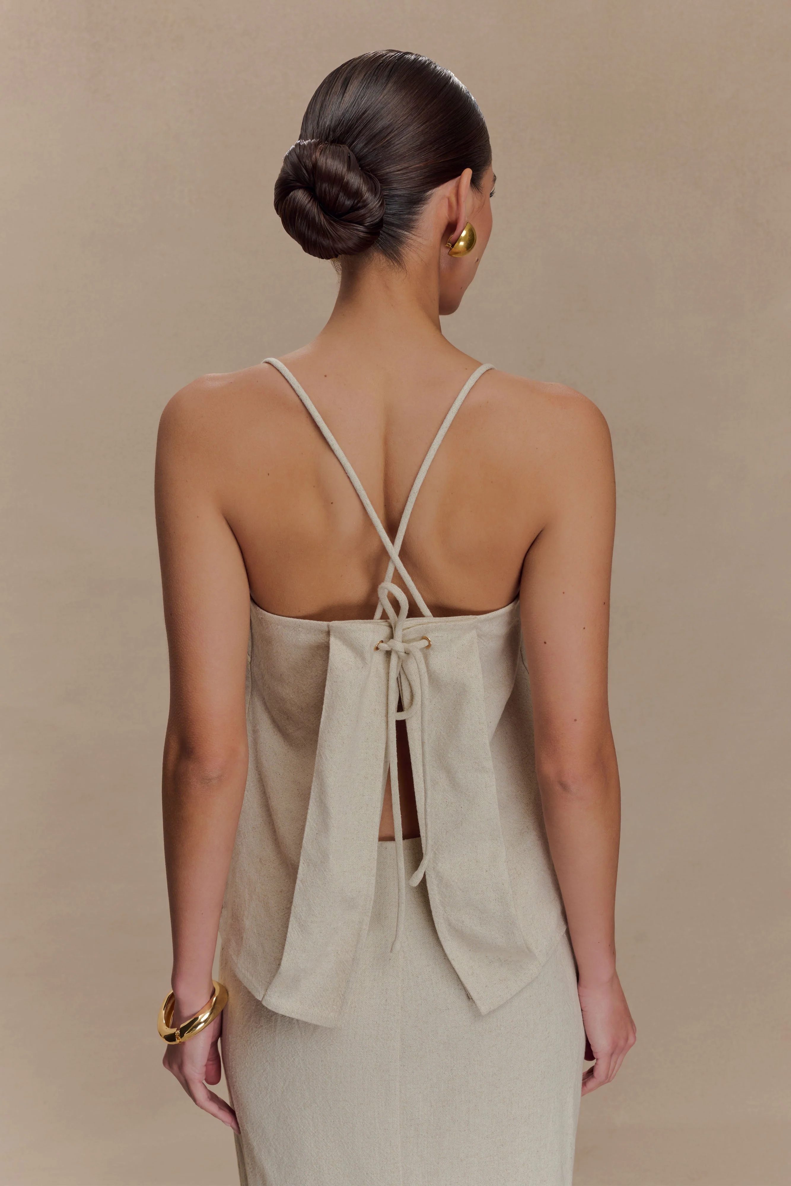 Casey Linen Corded Embroidered Linen Top - Natural - Image 4