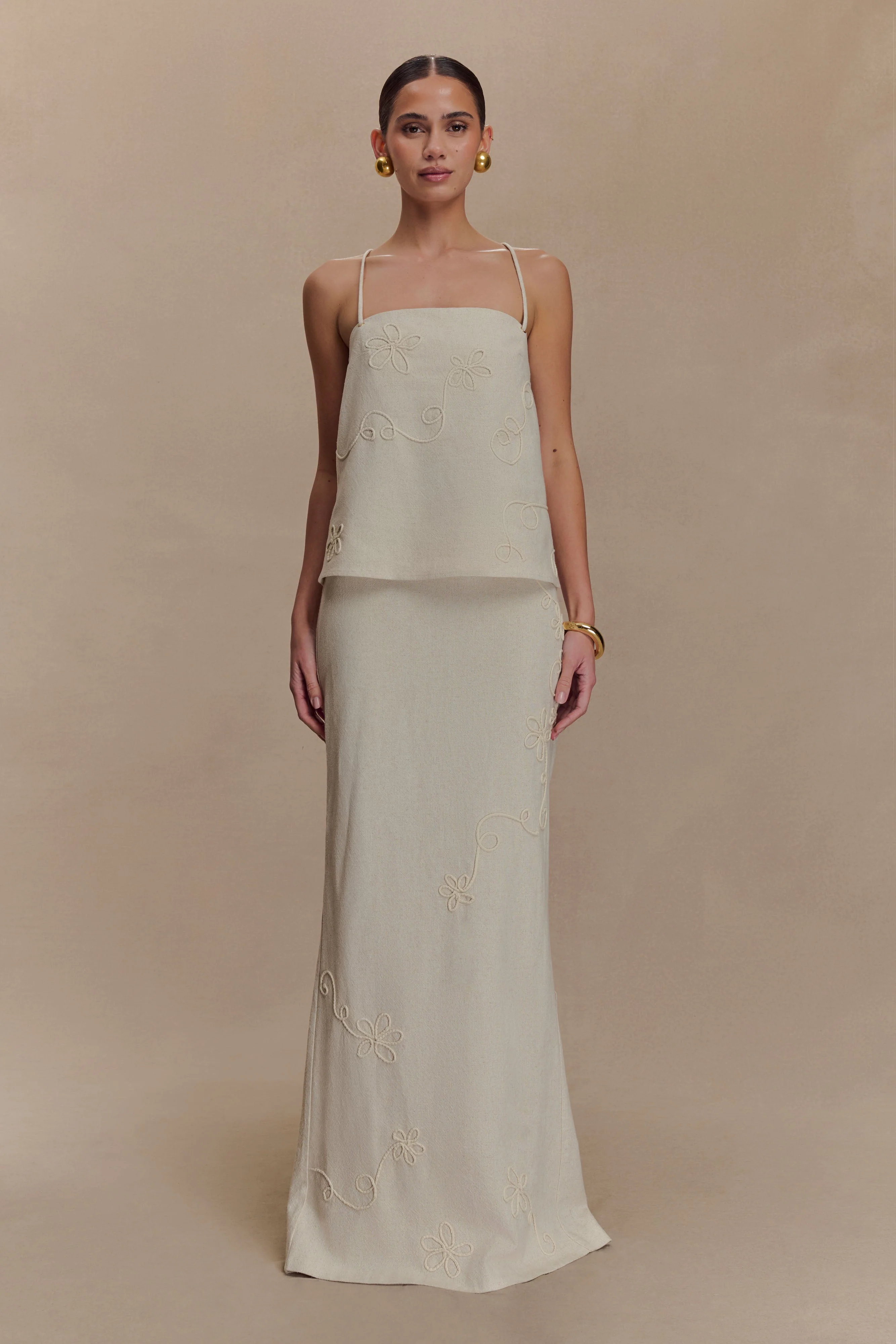 Casey Linen Embroidered Maxi Skirt - Natural - Image 5