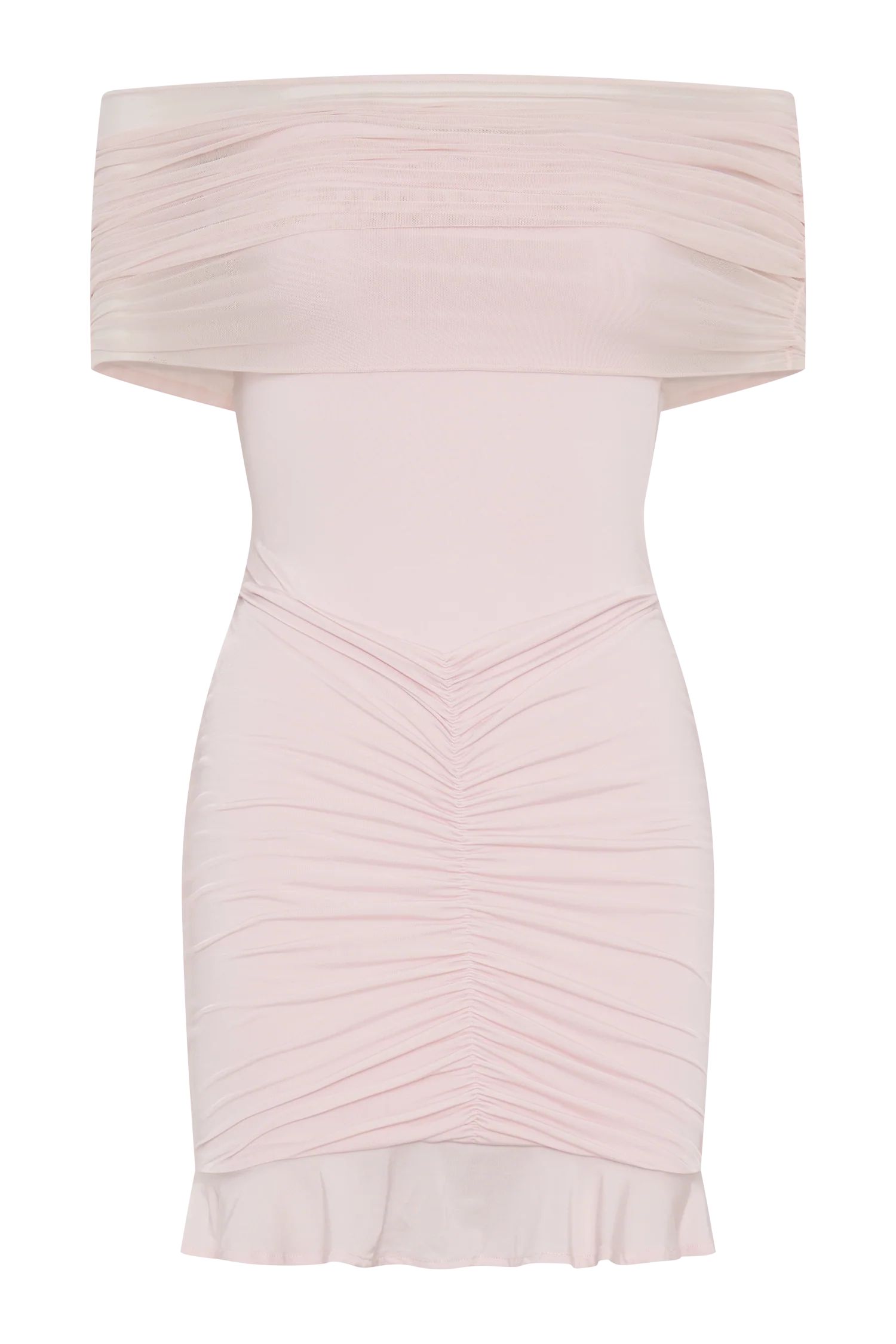 Caspian Slinky And Mesh Off Shoulder Mini Dress - Pale Pink - Image 8